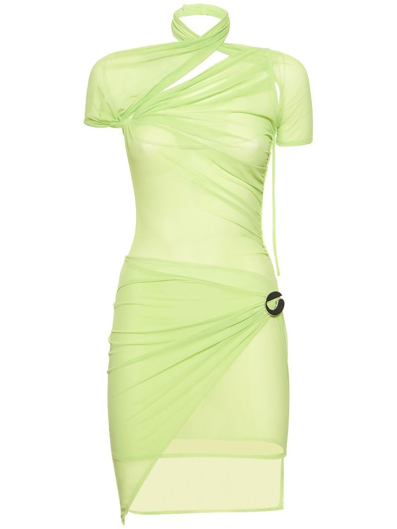 Asymmetric Draped Mesh Dress