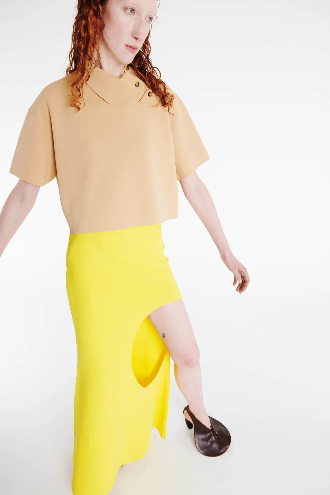 Knitted Flared Skirt With Cut Out