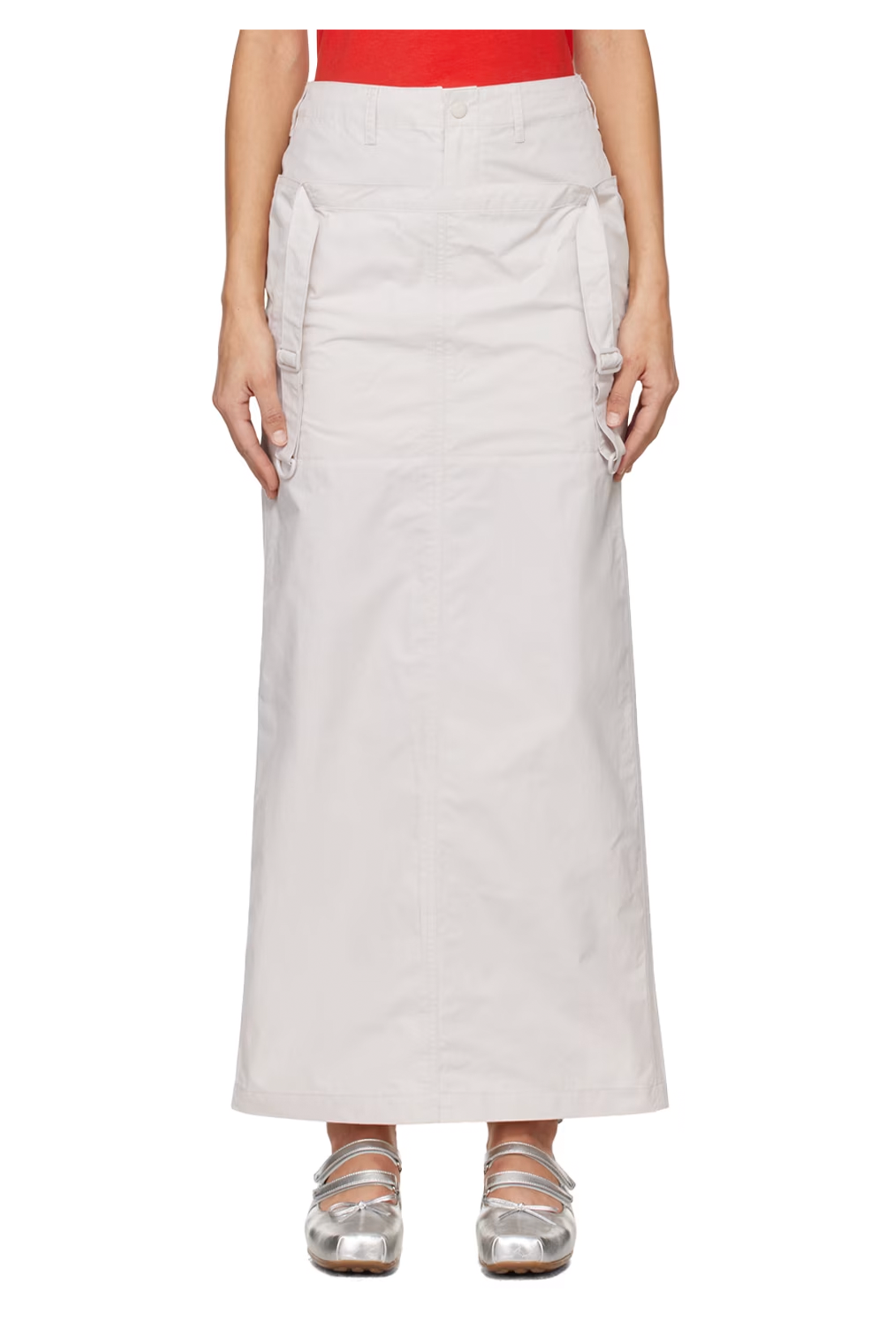 STRAP-LAYERED MAXI SKIRT GRAY