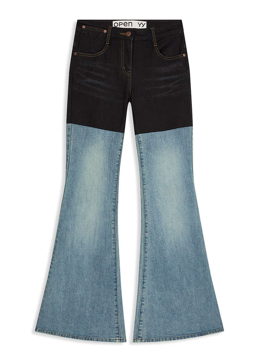 COLOR BLOCK BOOTCUT JEANS