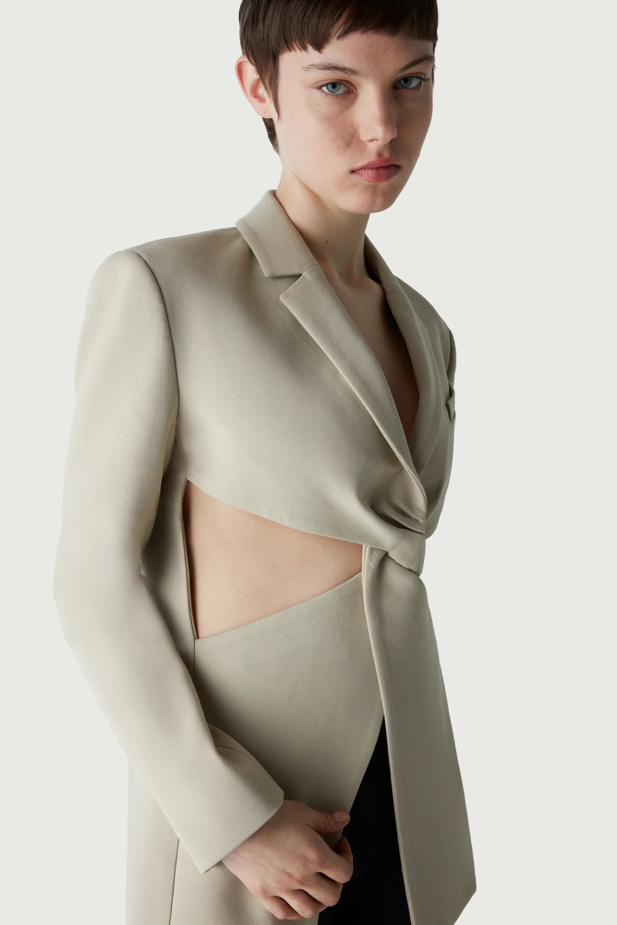 Twisted Cut-Out Tailored Jacket Beige