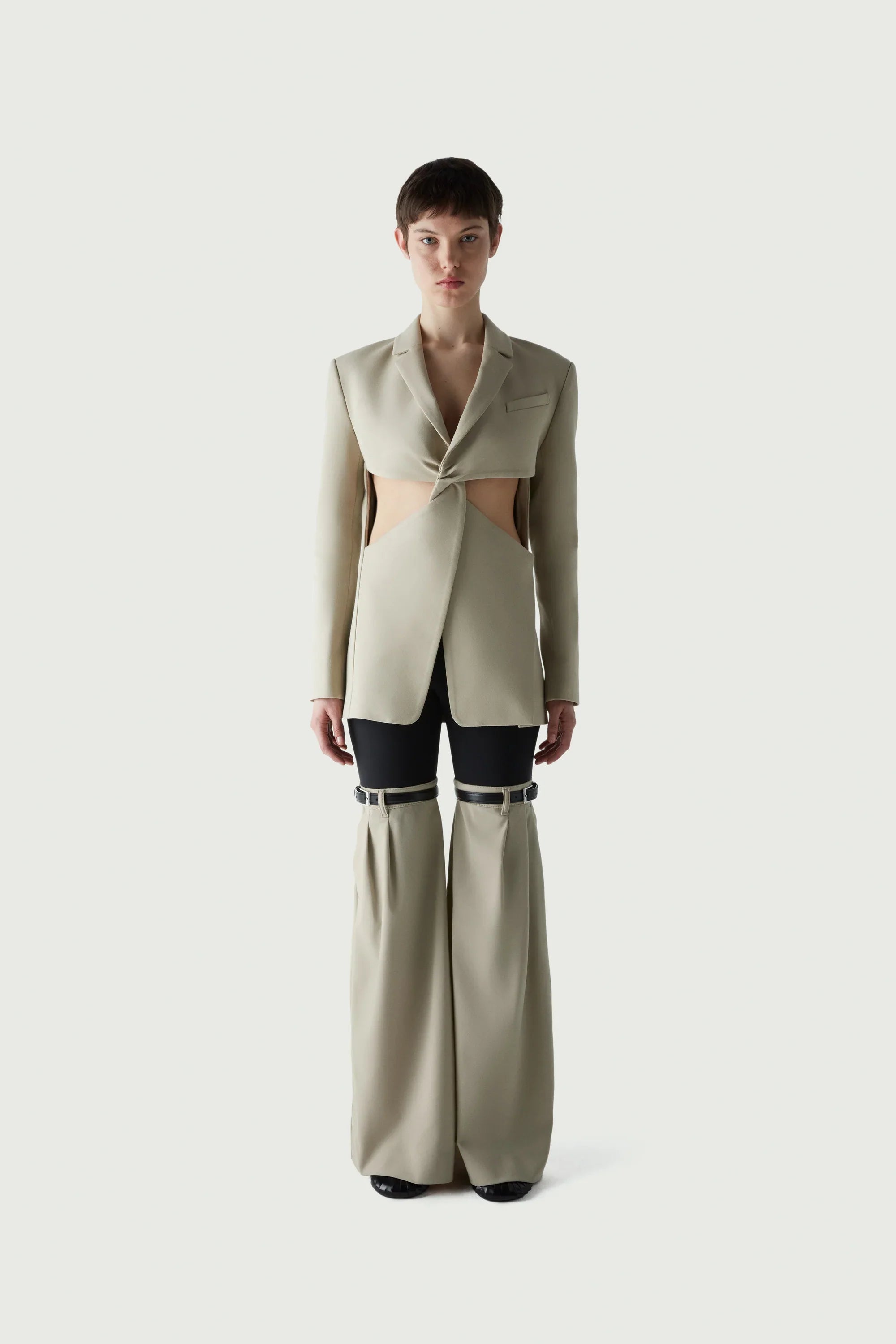 Twisted Cut-Out Tailored Jacket Beige