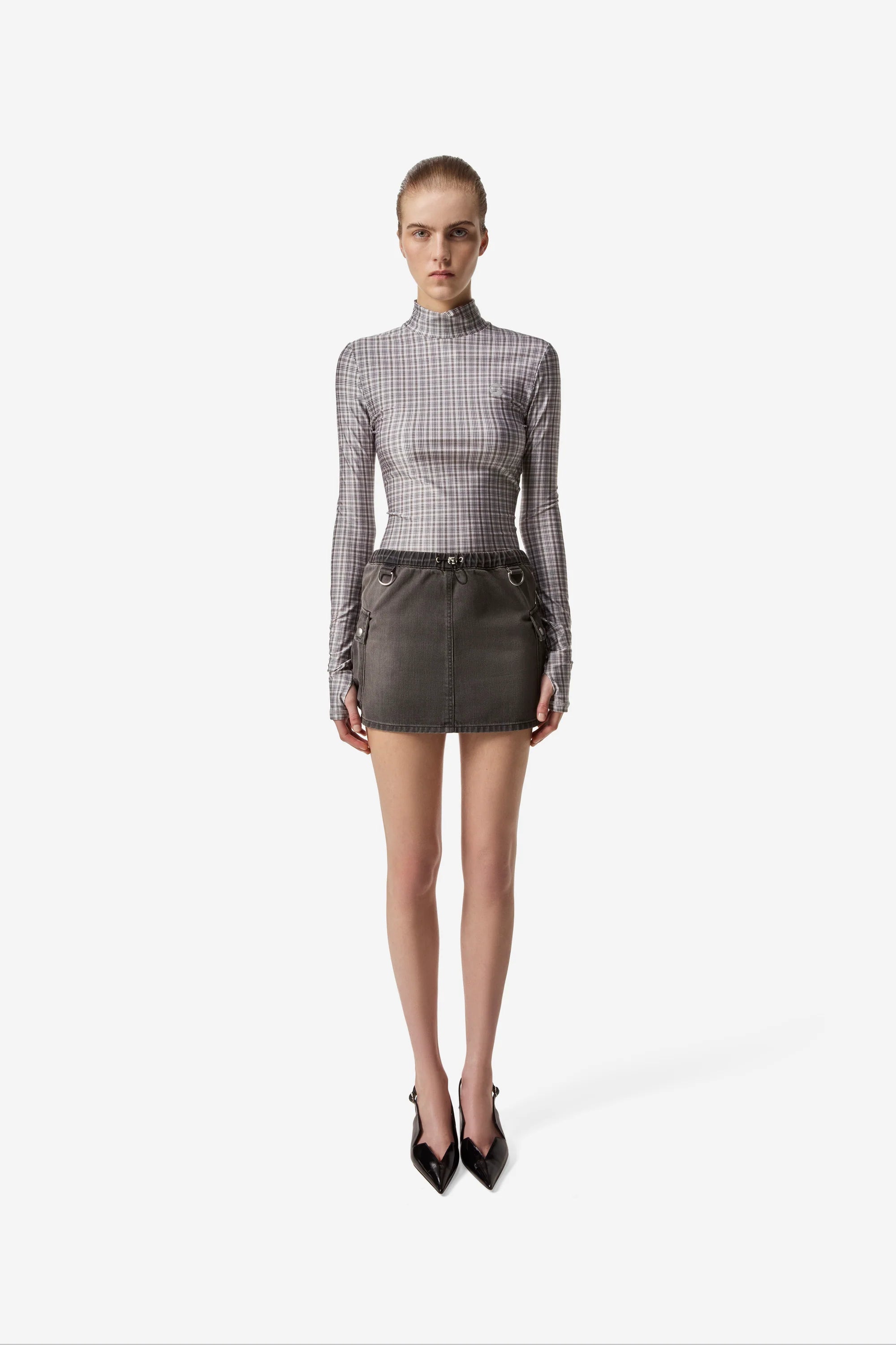Black Denim Cargo Skirt