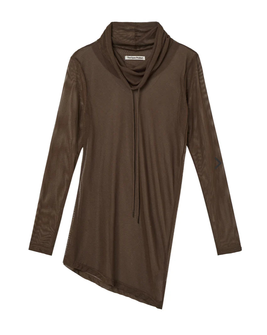 TURTLENECK MESH TOP BROWN