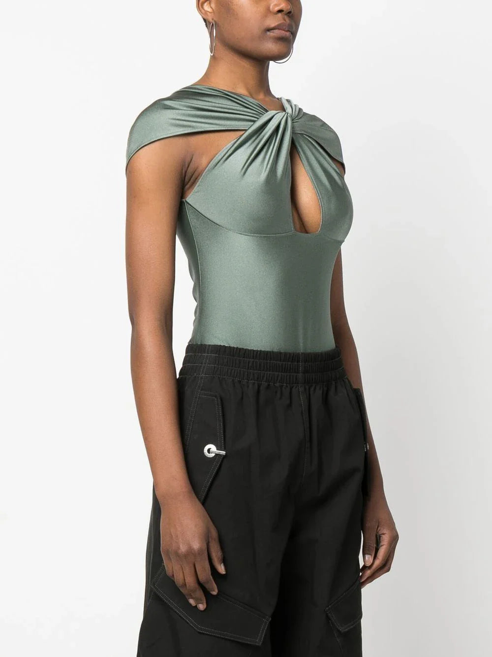 Cut-Out Jersey Bodysuit SGreen