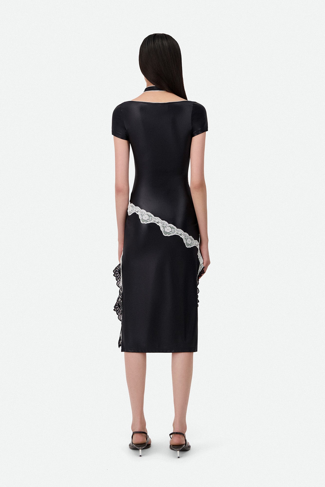 SLIM FIT MIDI DRESS W/CROSSED NECKLINE