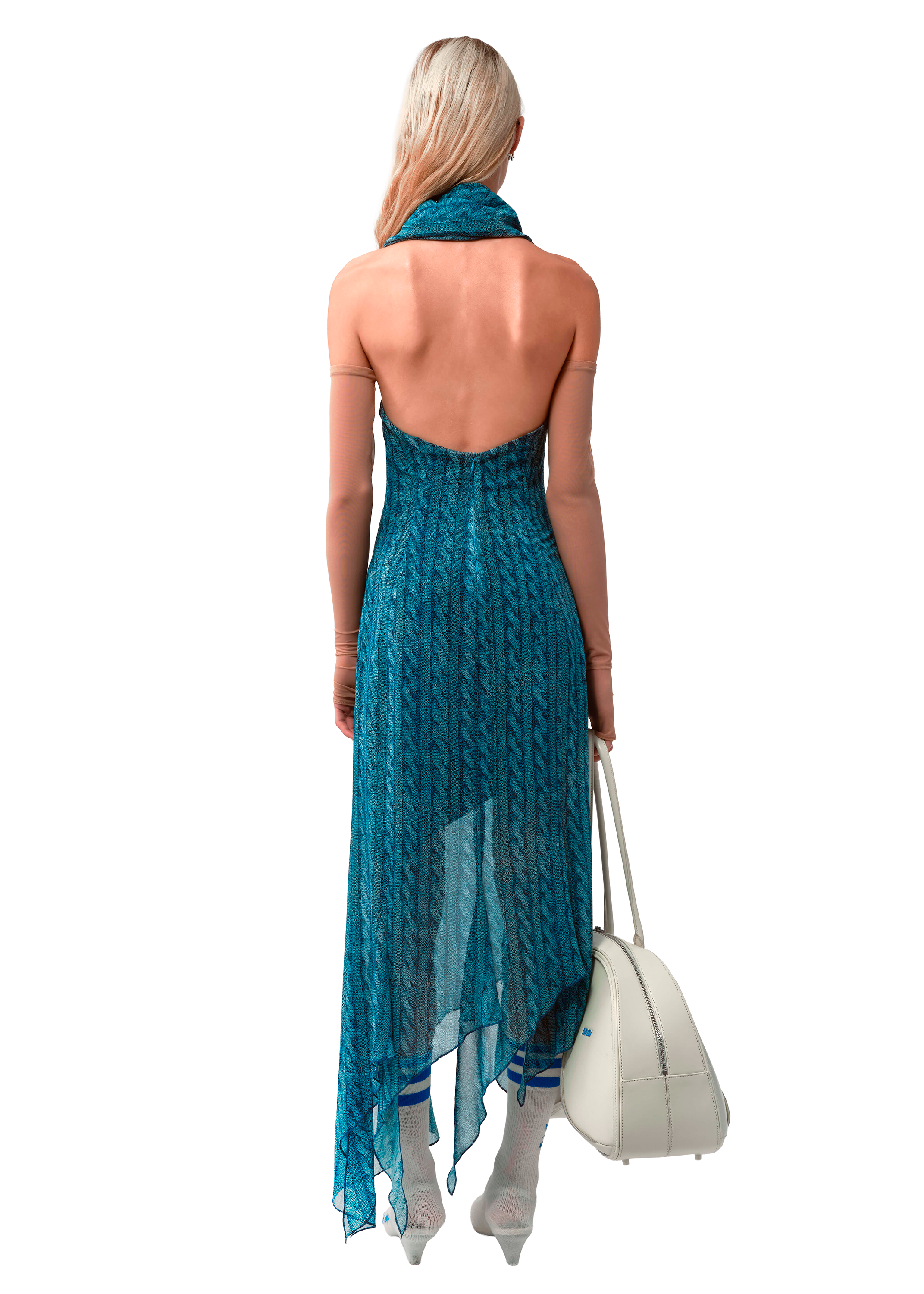 Draped Dress Printed Cable Knit Blue