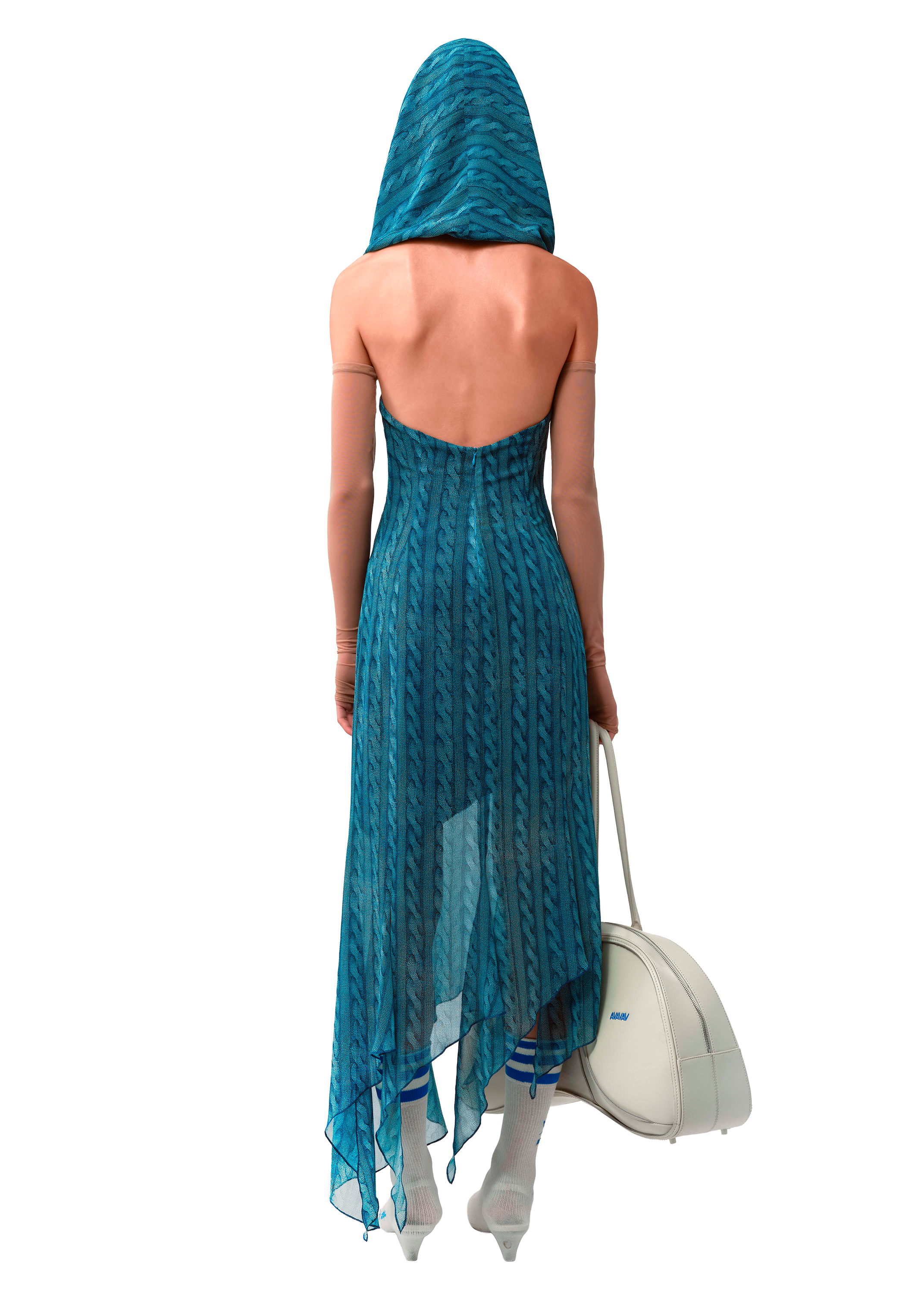 Draped Dress Printed Cable Knit Blue