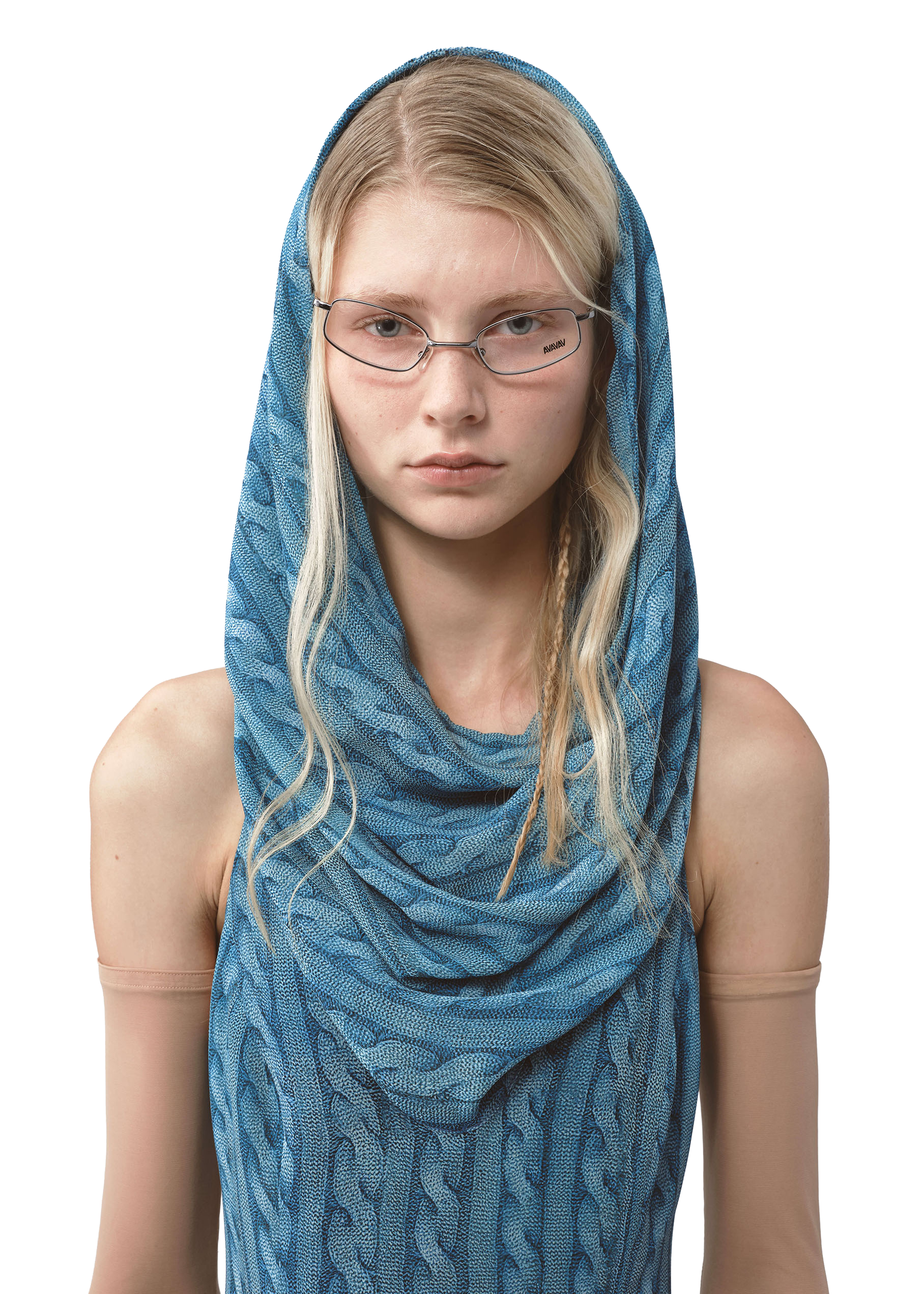 Draped Dress Printed Cable Knit Blue