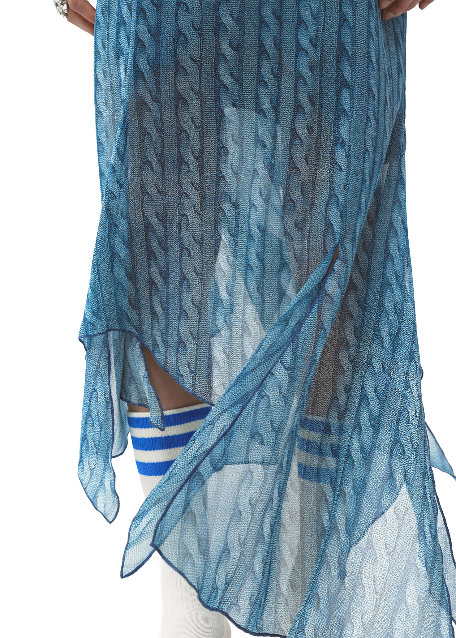 Draped Dress Printed Cable Knit Blue