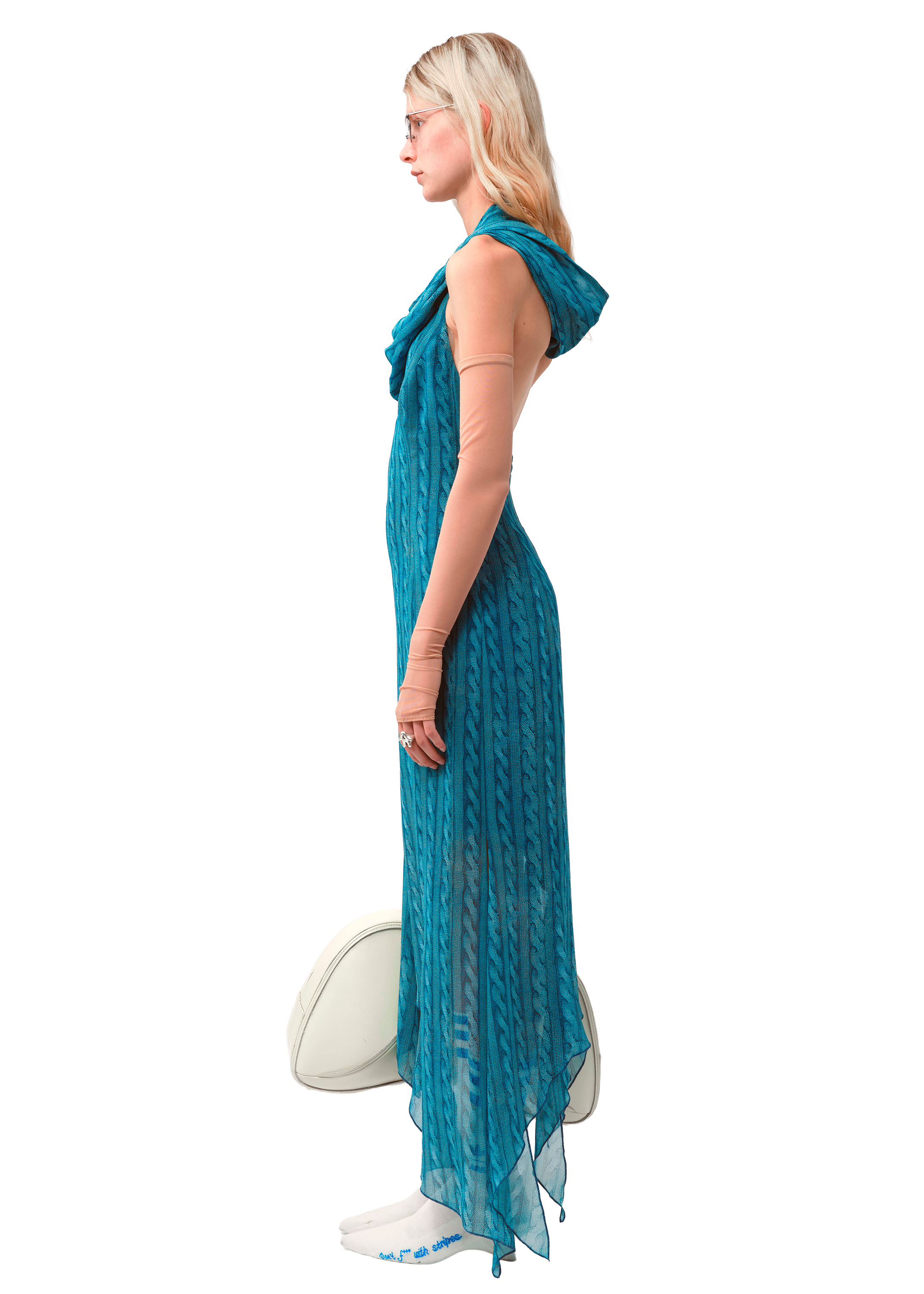 Draped Dress Printed Cable Knit Blue