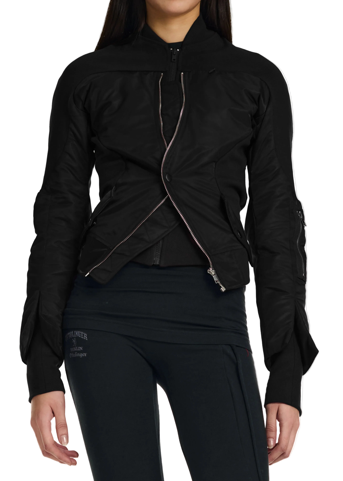 DOUBLE-CLOSURE SILHOUETTE BOMBER - BLACK