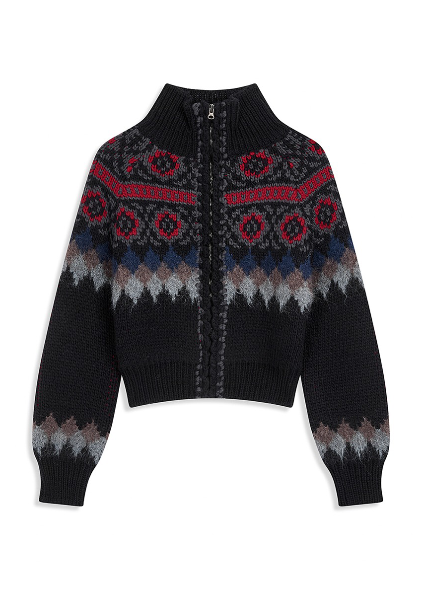 FAIR ISLE ZIP UP SWEATER