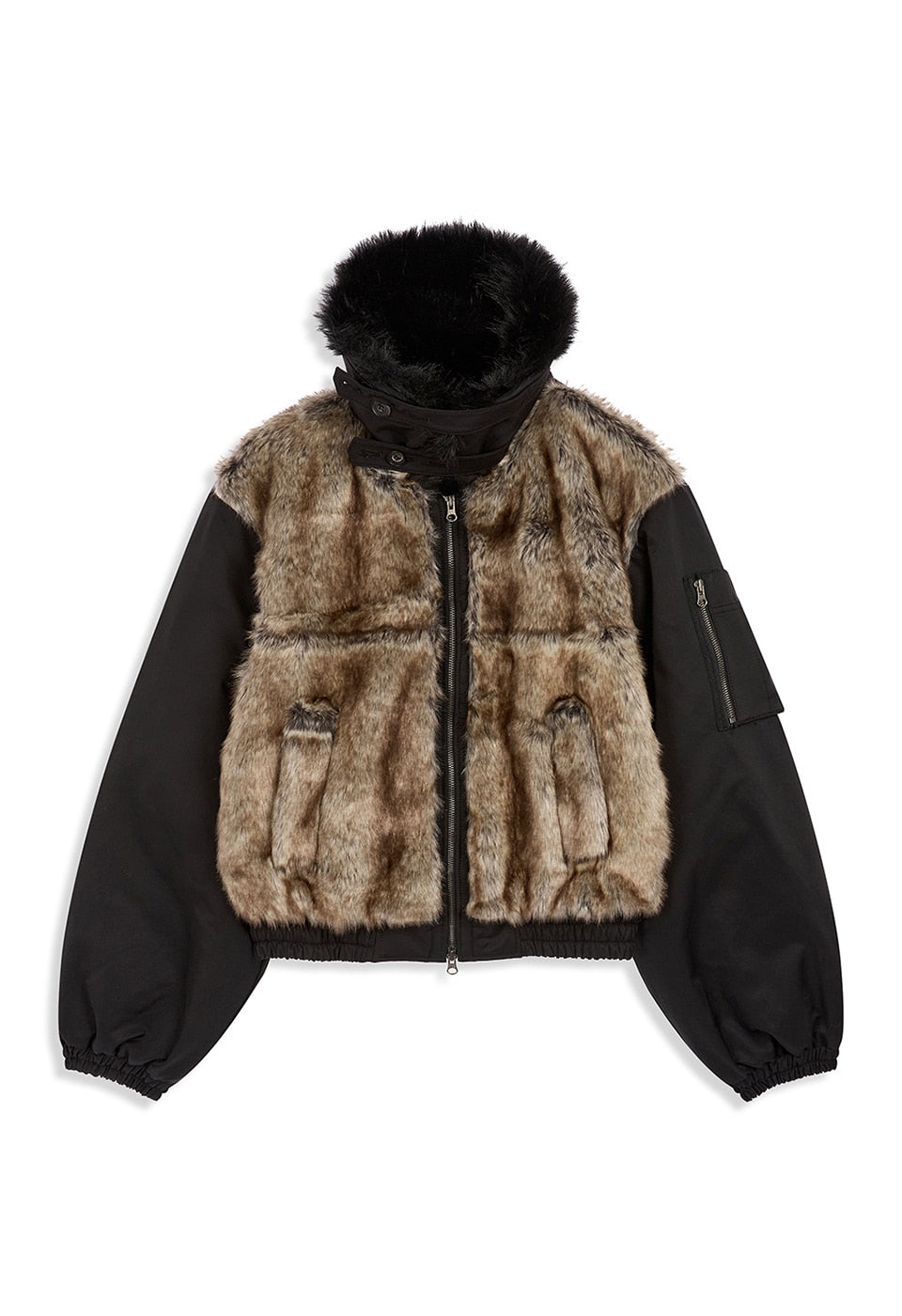 FAUX FUR BLOCK CARGO BOMBER