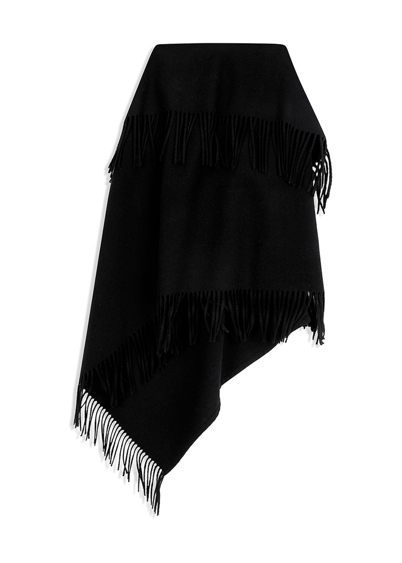 FRINGED ZIP SHAWL - BLACK