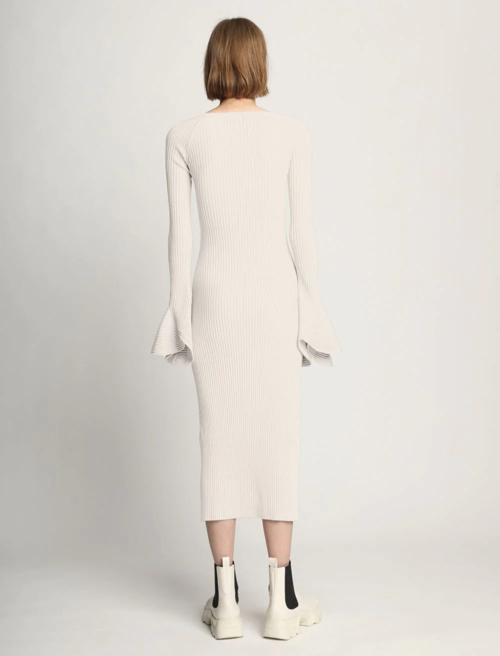 FLUTED RIB KNIT DRESS - CREME
