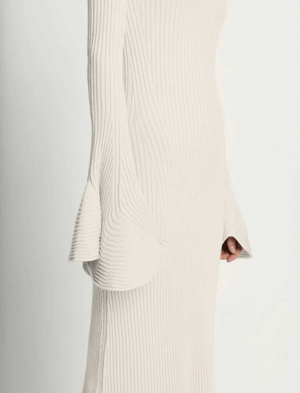 FLUTED RIB KNIT DRESS - CREME