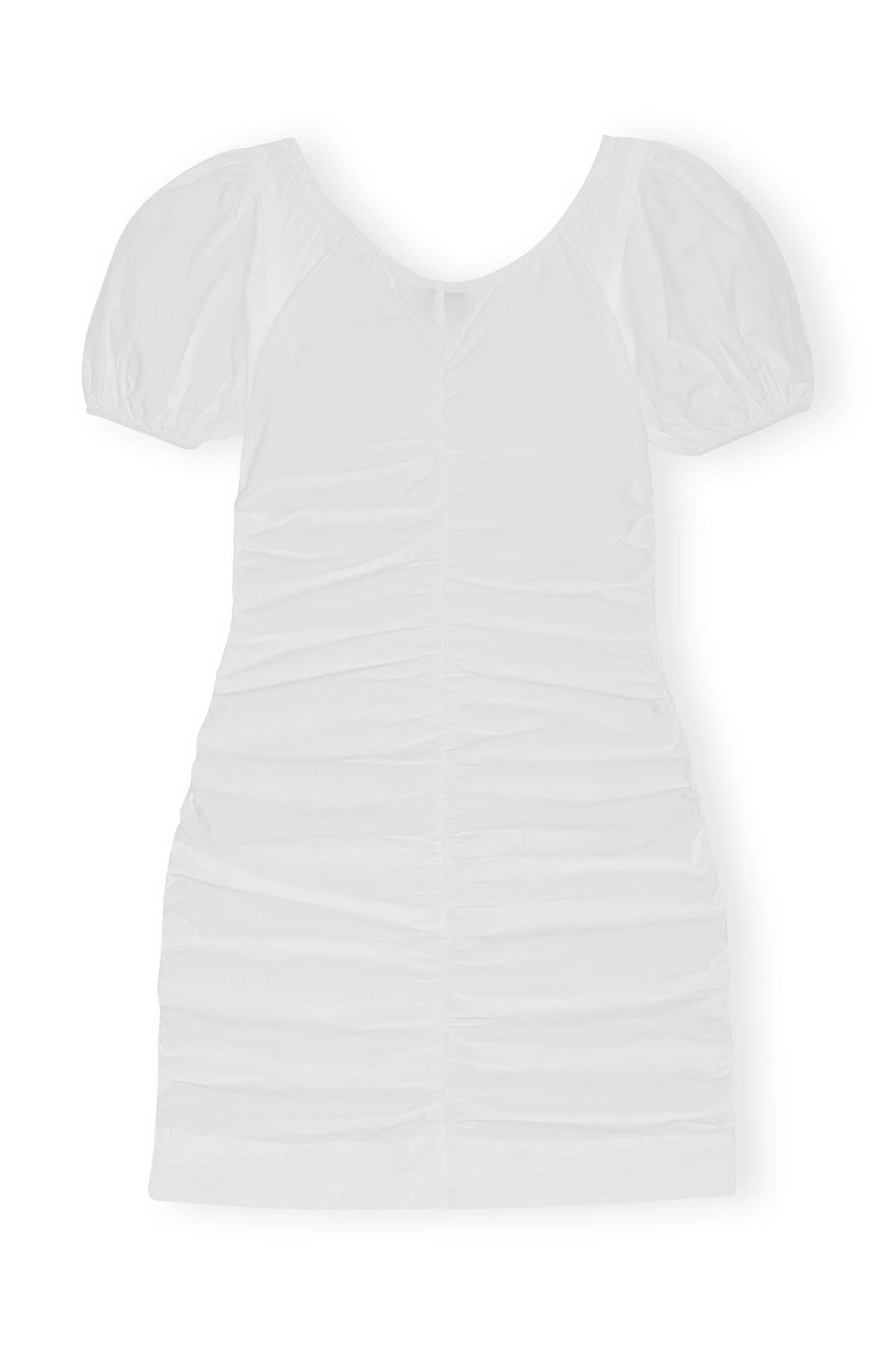 COTTON POPLIN GATHERED U-NECK MINI DRESS
