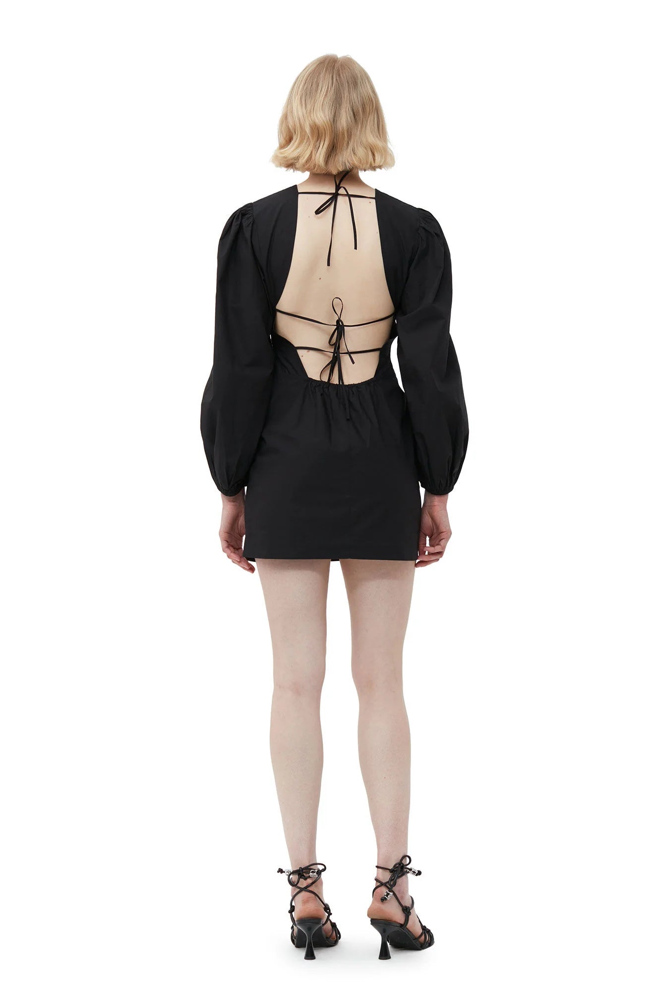COTTON POPLIN OPEN BACK MINI DRESS