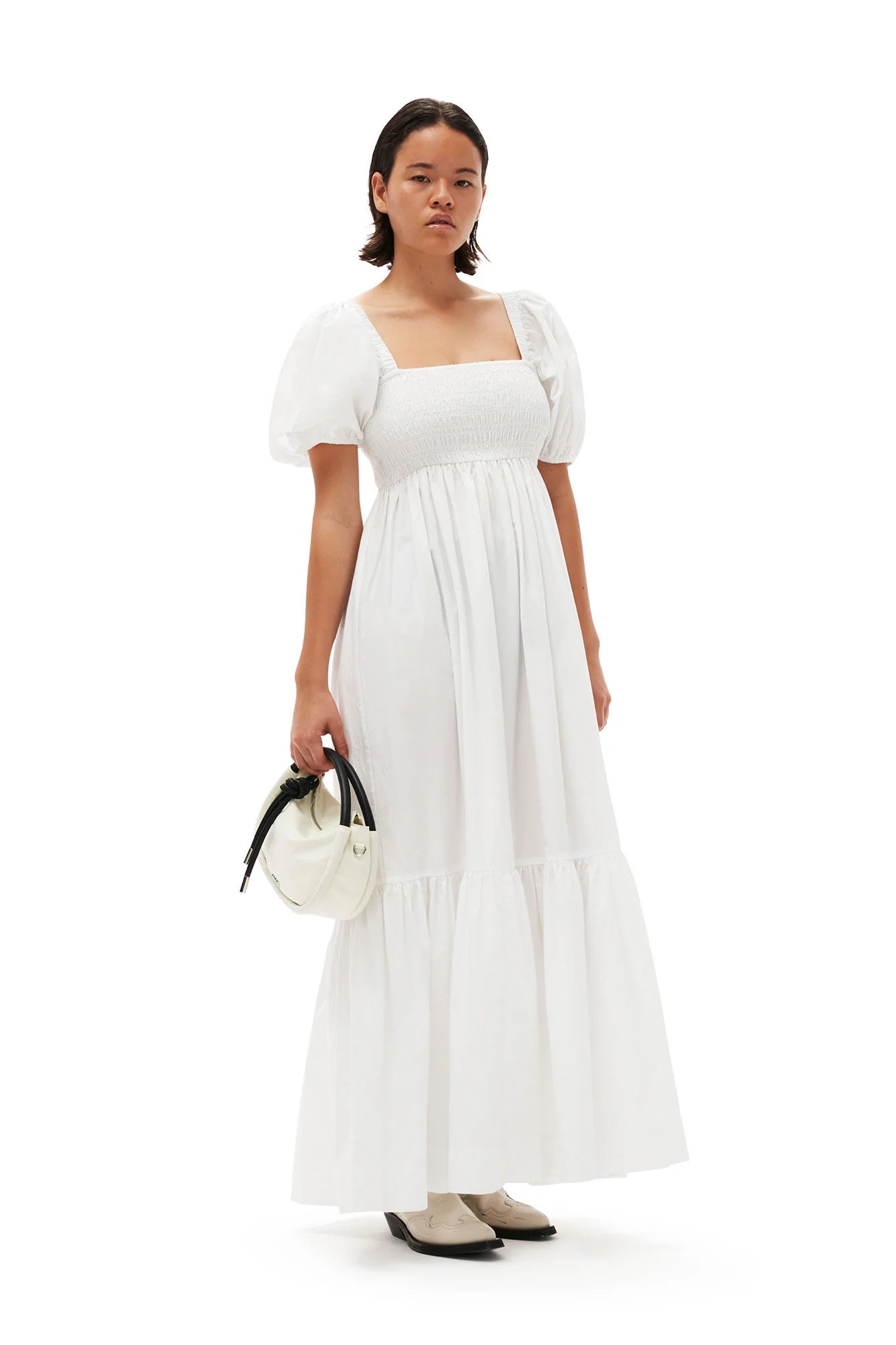 COTTON POPLIN SMOCK MAXI DRESS