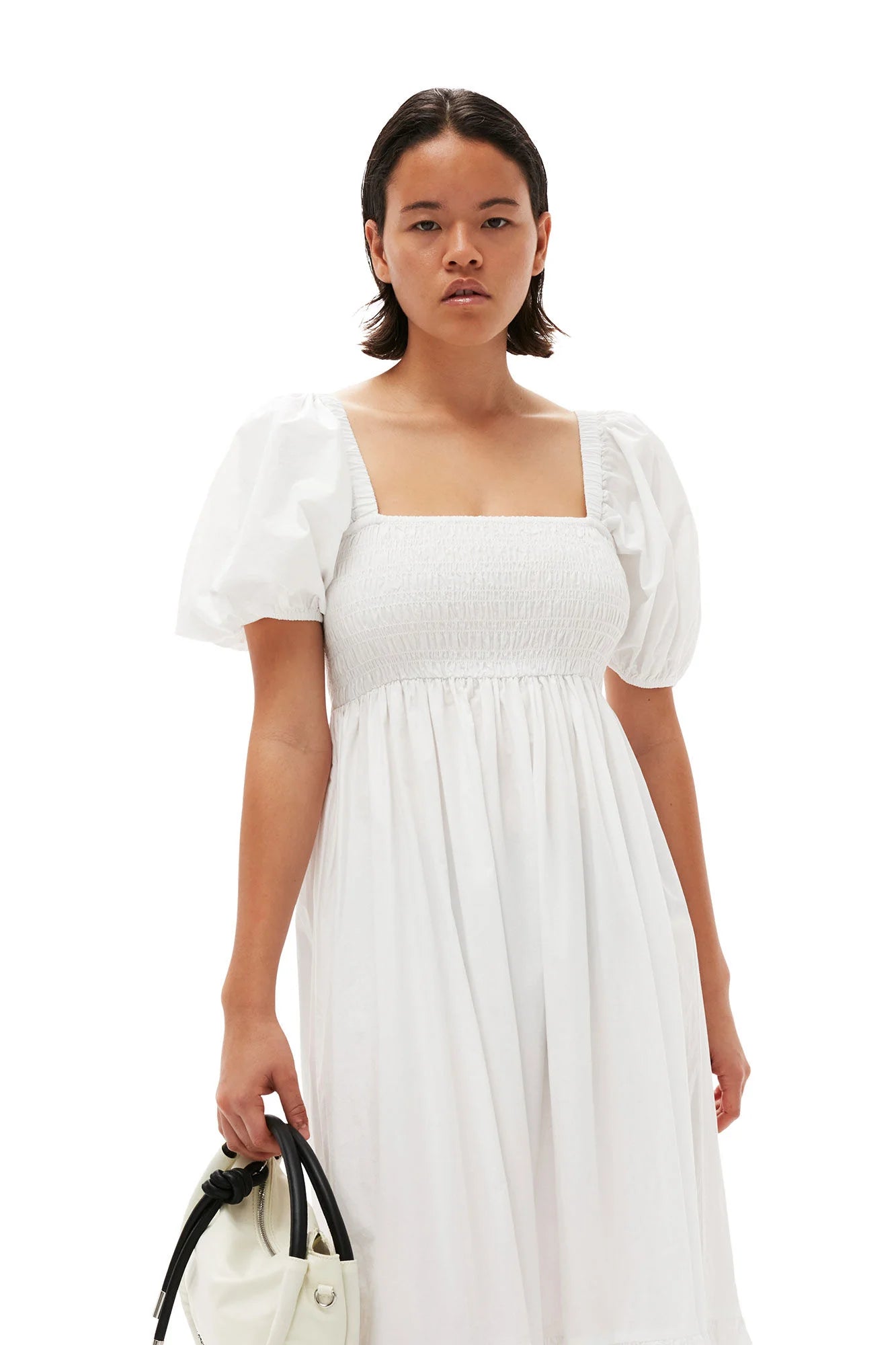 COTTON POPLIN SMOCK MAXI DRESS