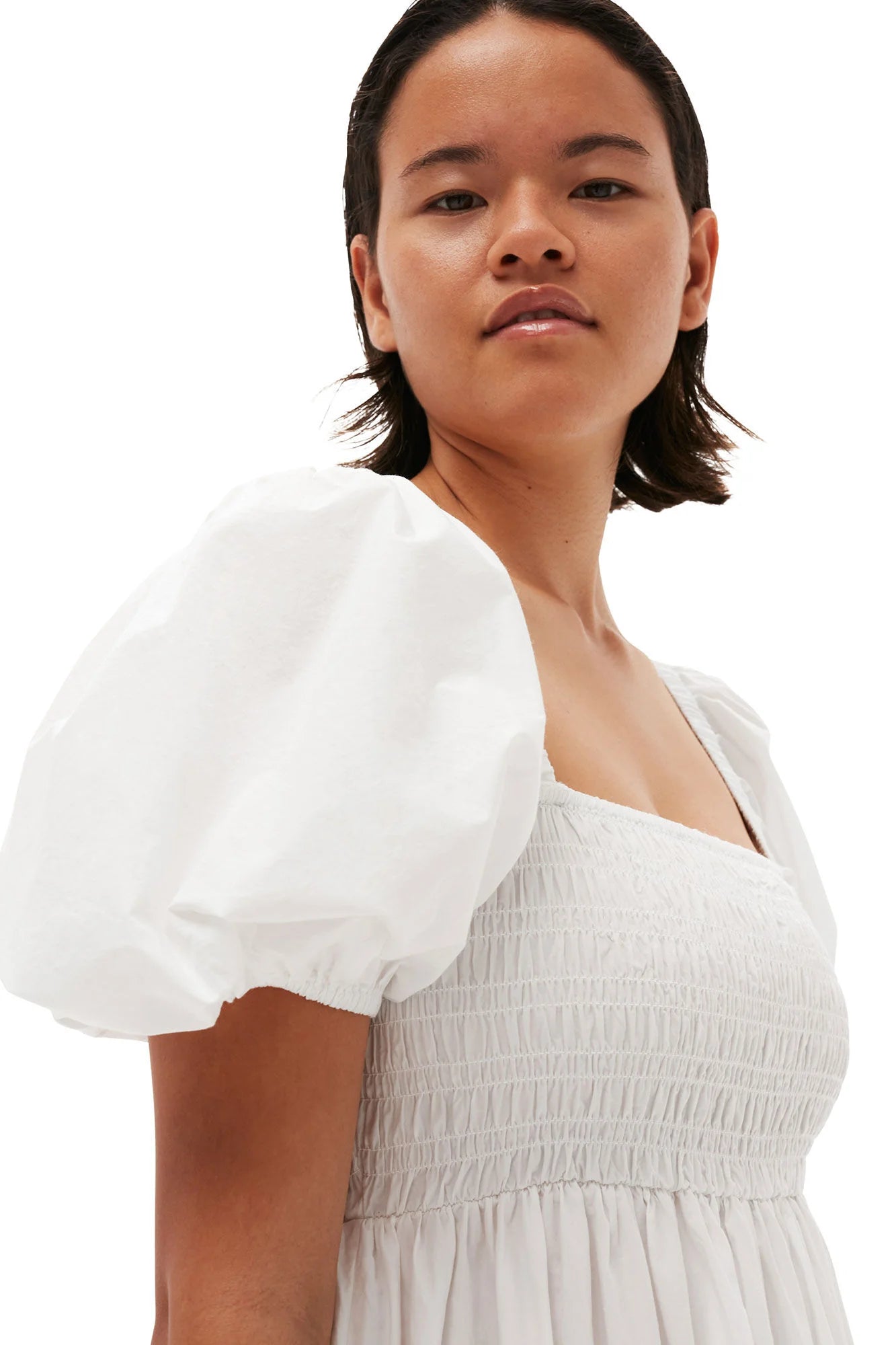 COTTON POPLIN SMOCK MAXI DRESS