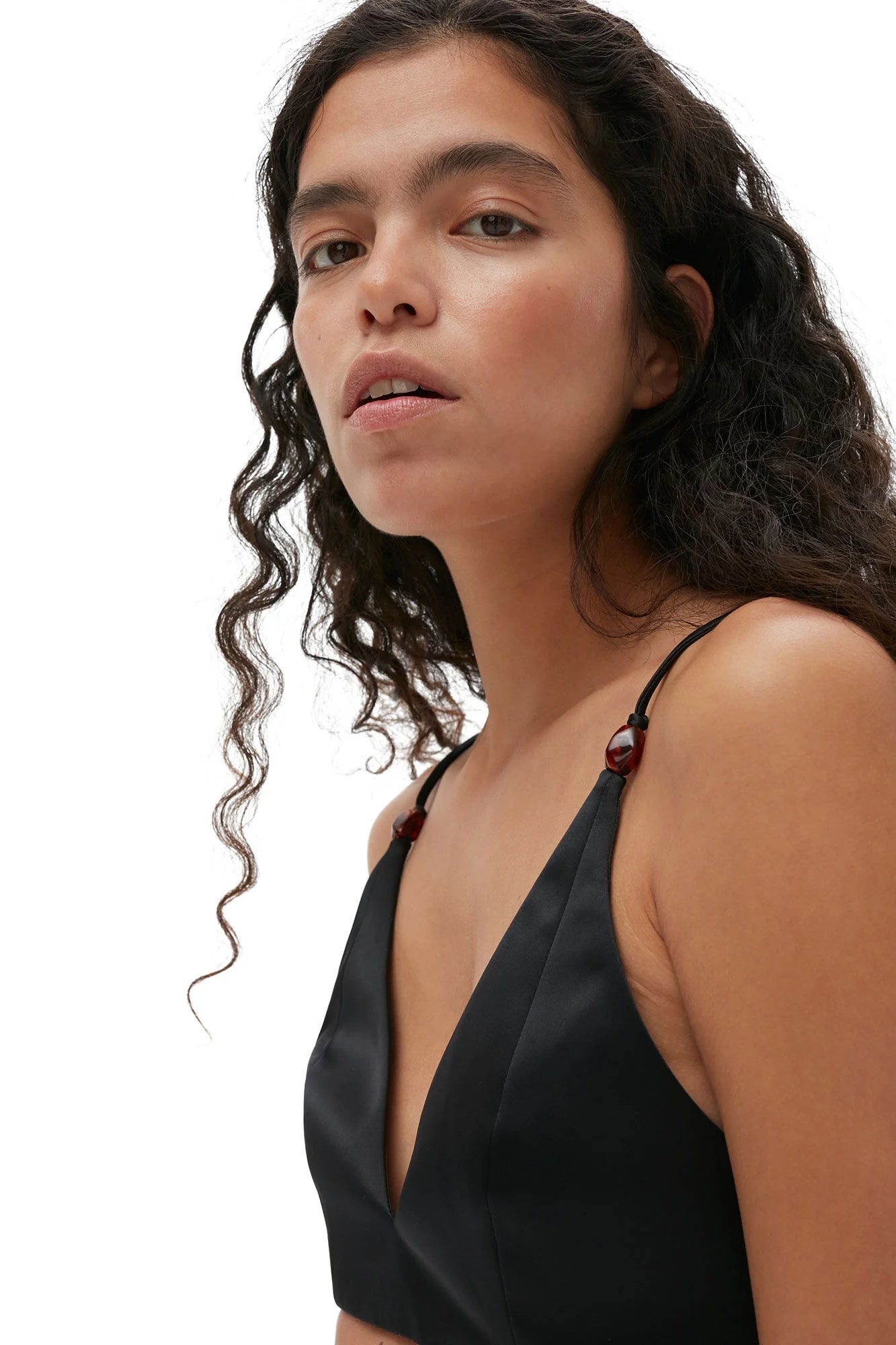 BLACK DOUBLE SATIN TOP