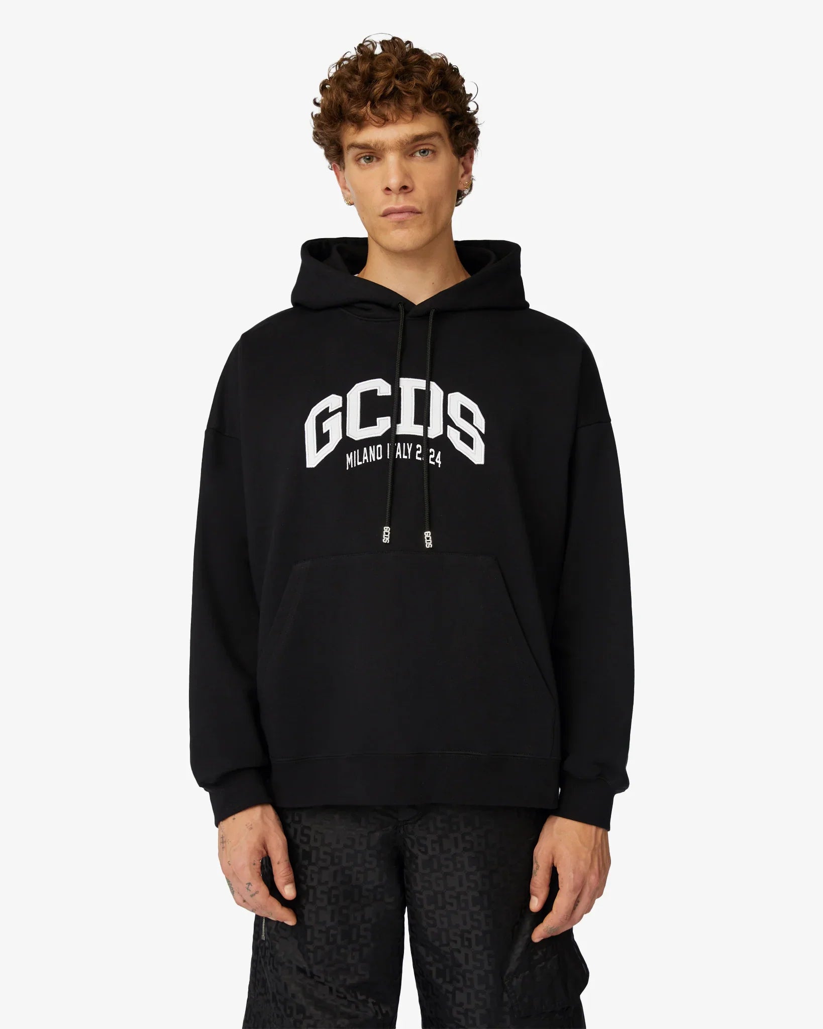 GCDS NEW LOOSE HOODIE BLACK