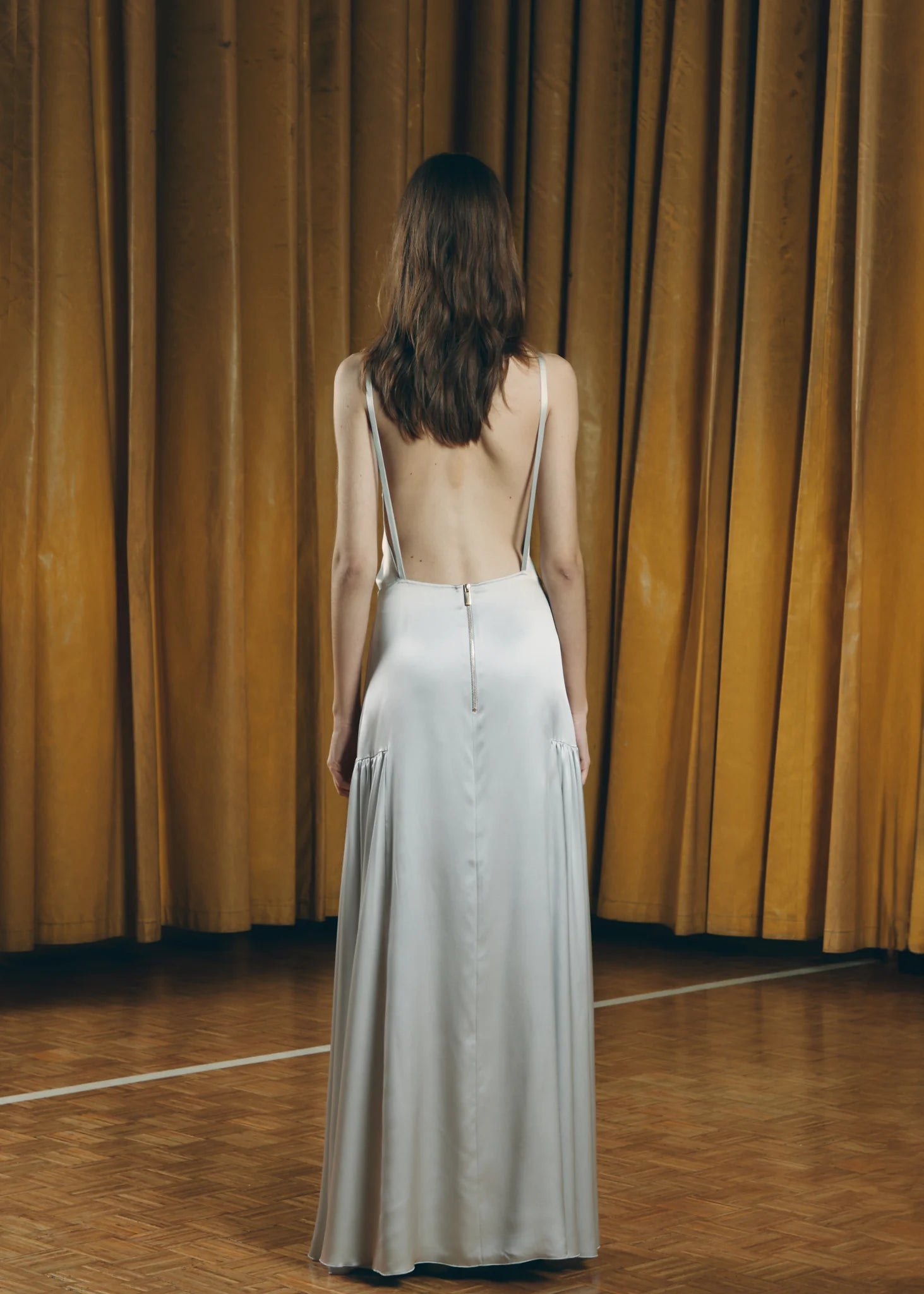 Light blue Teresa Helbig halter dress for daytime wedding guest and destination wedding dressing