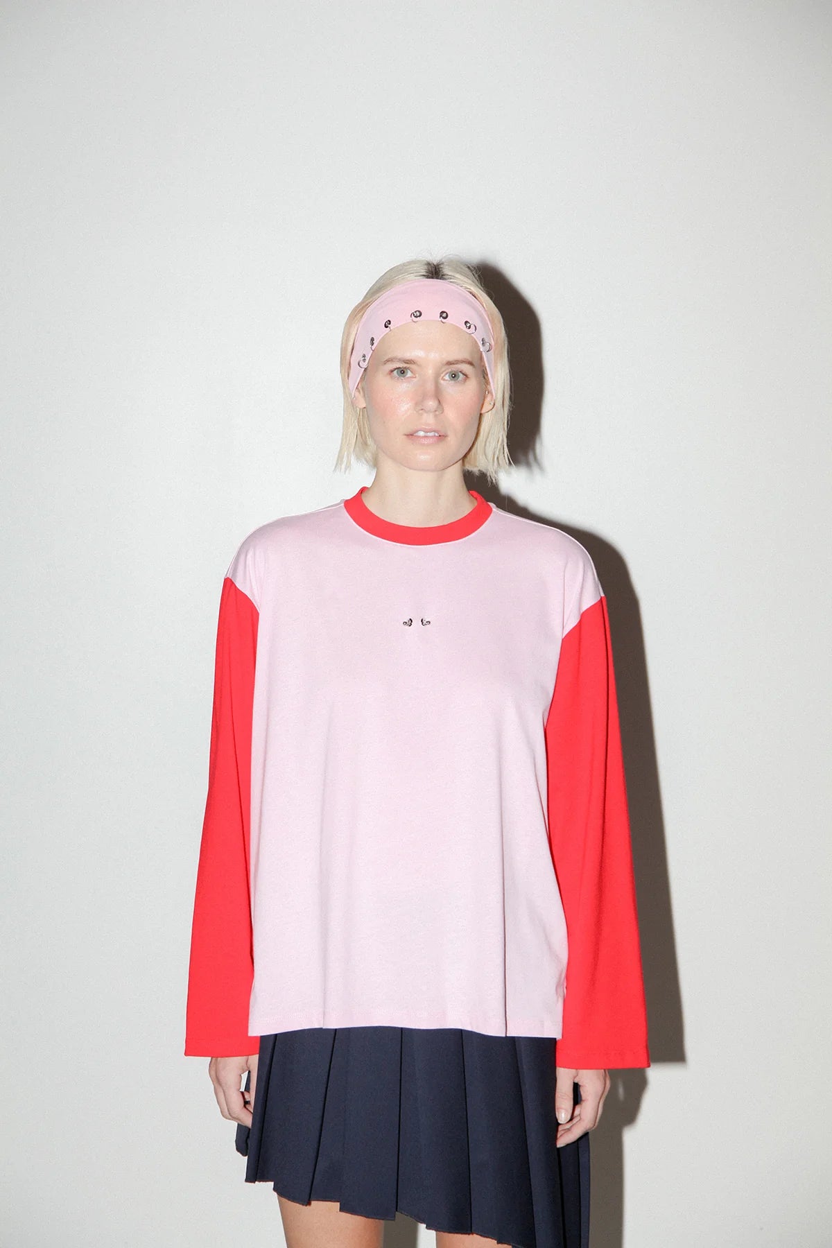 CONTRAST LONG SLEEVE BOX TEE - PINK & RED