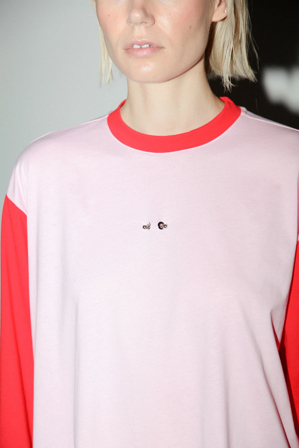 CONTRAST LONG SLEEVE BOX TEE - PINK & RED