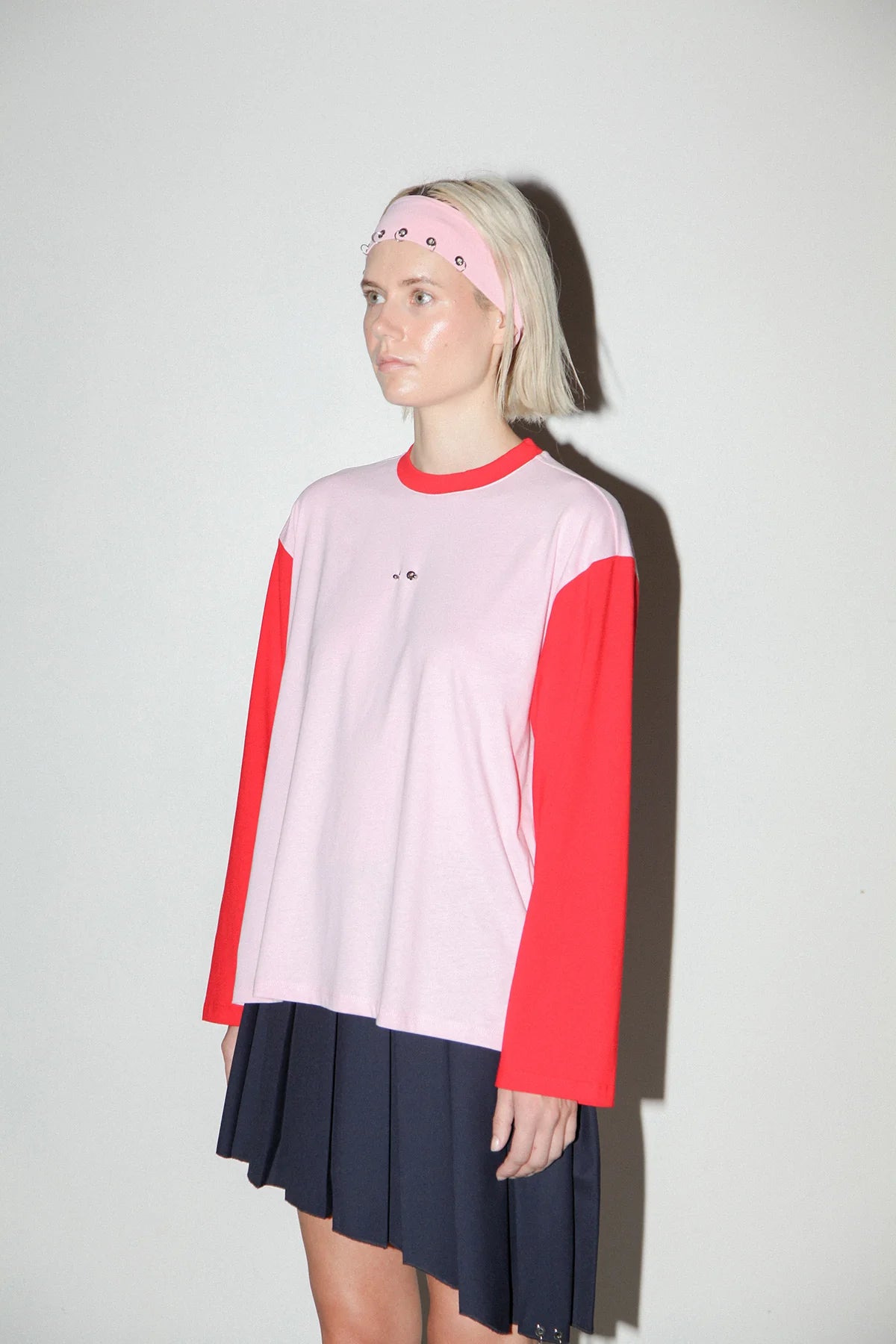 CONTRAST LONG SLEEVE BOX TEE - PINK & RED