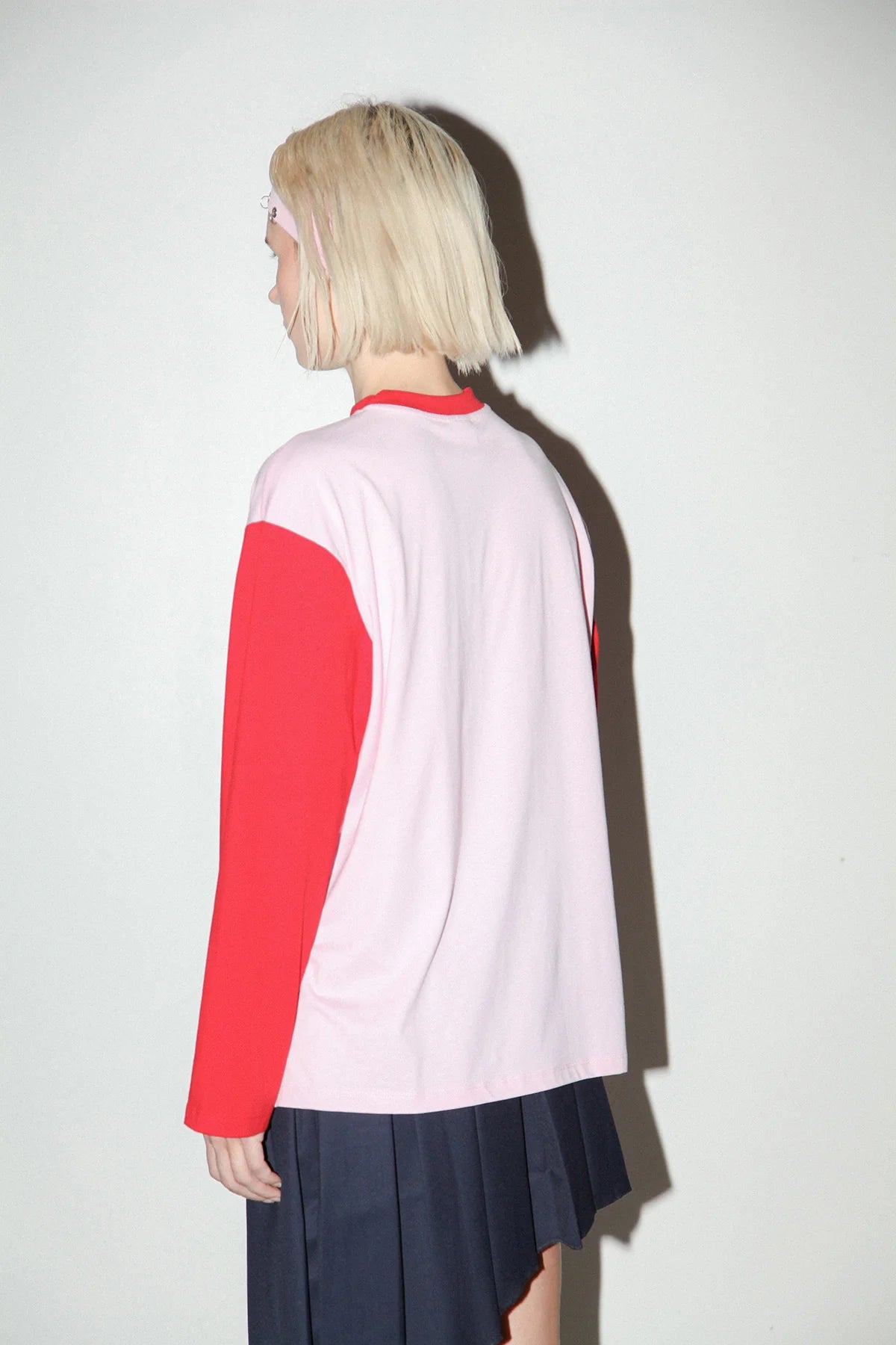 CONTRAST LONG SLEEVE BOX TEE - PINK & RED