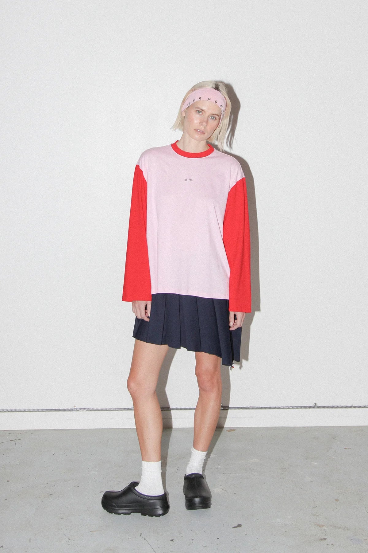 CONTRAST LONG SLEEVE BOX TEE - PINK & RED