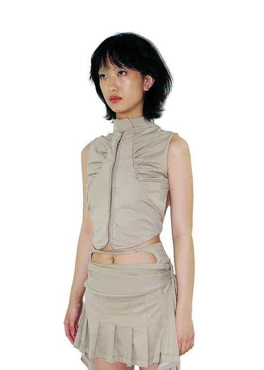 SYSTEM BACKLESS TOP — KHAKI