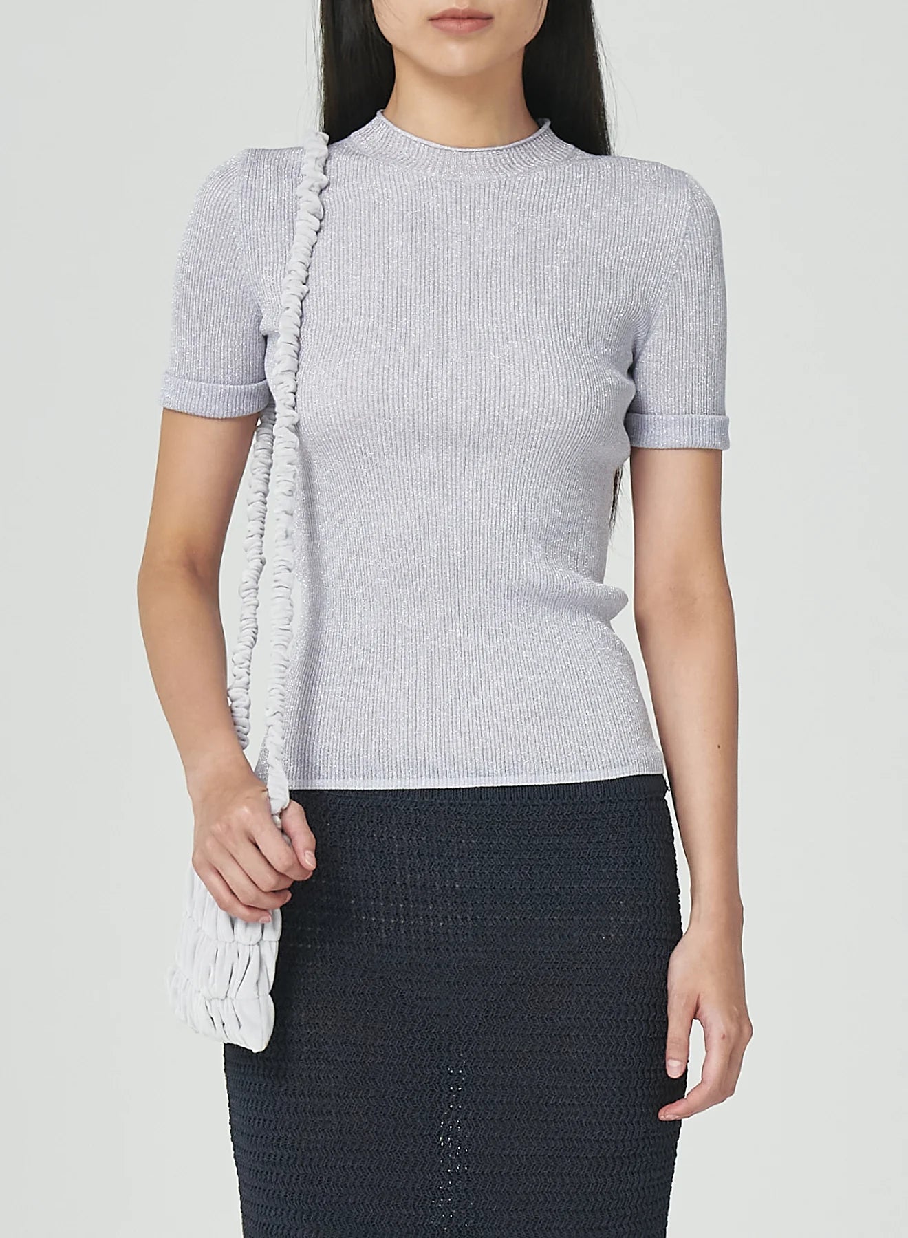 METALLIC RIBBED KNIT TOP