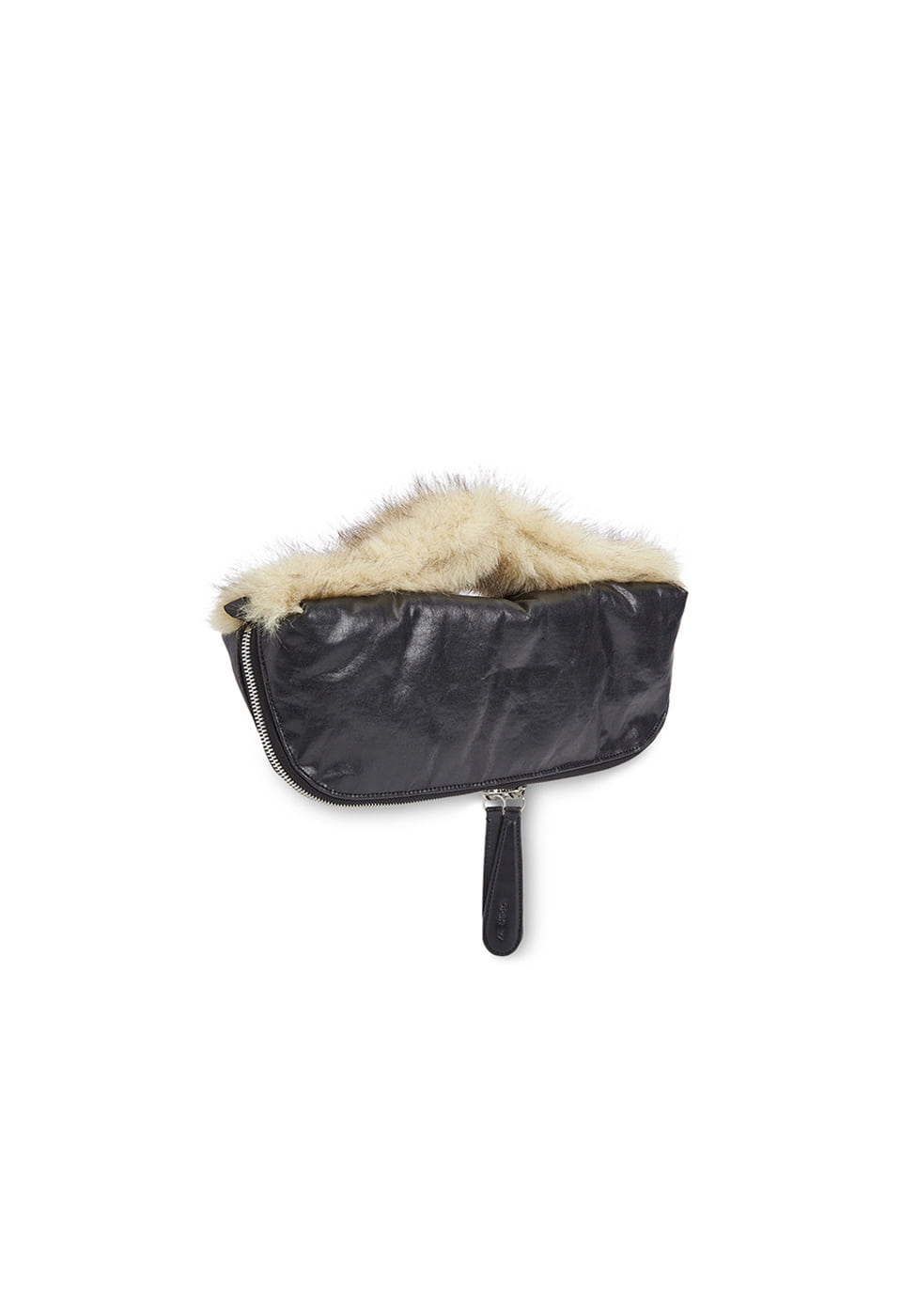 OIL SKIN MINI CLUTCH W. FURRY HANDLE
