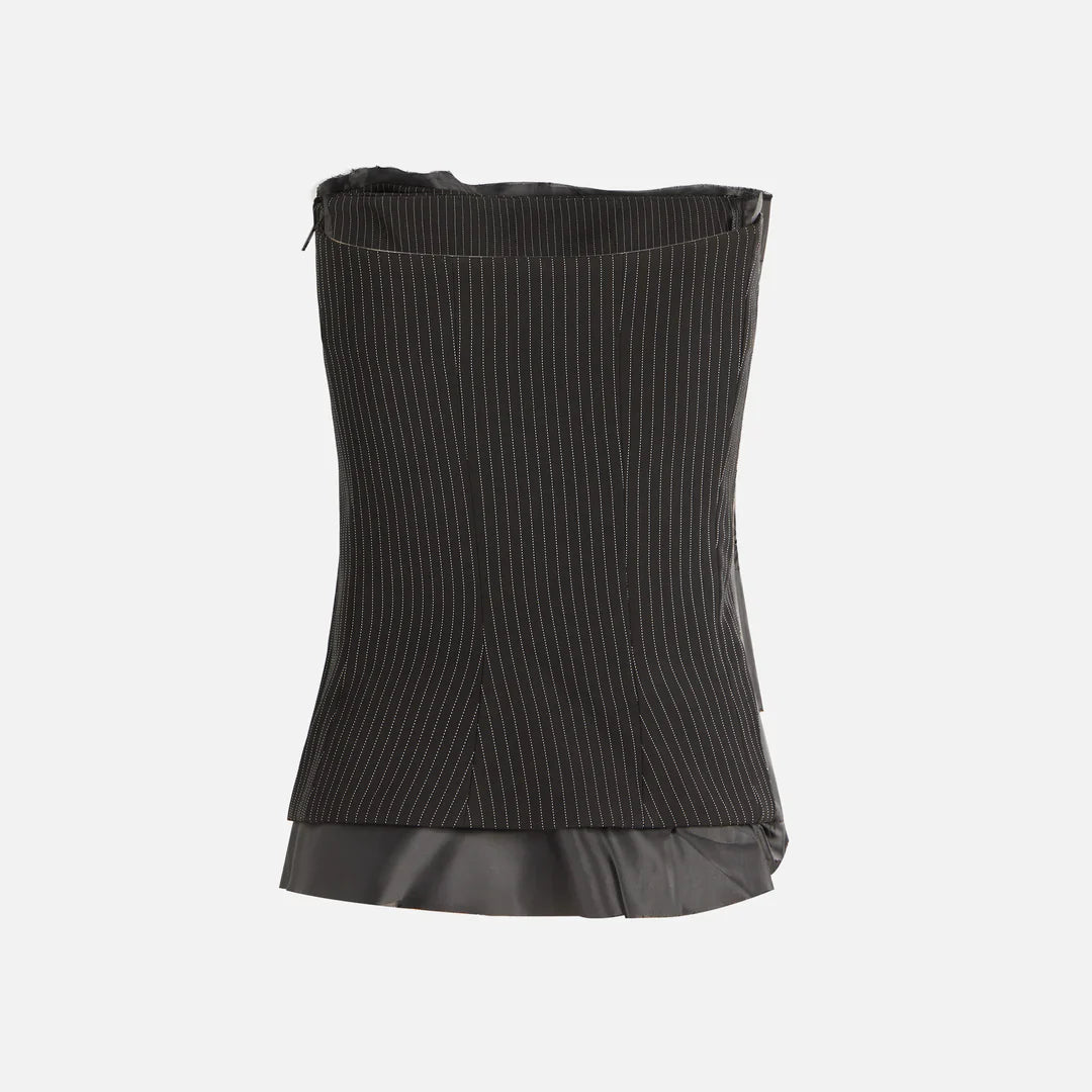 BLACK PINSTRIPE SUIT CORSAGE