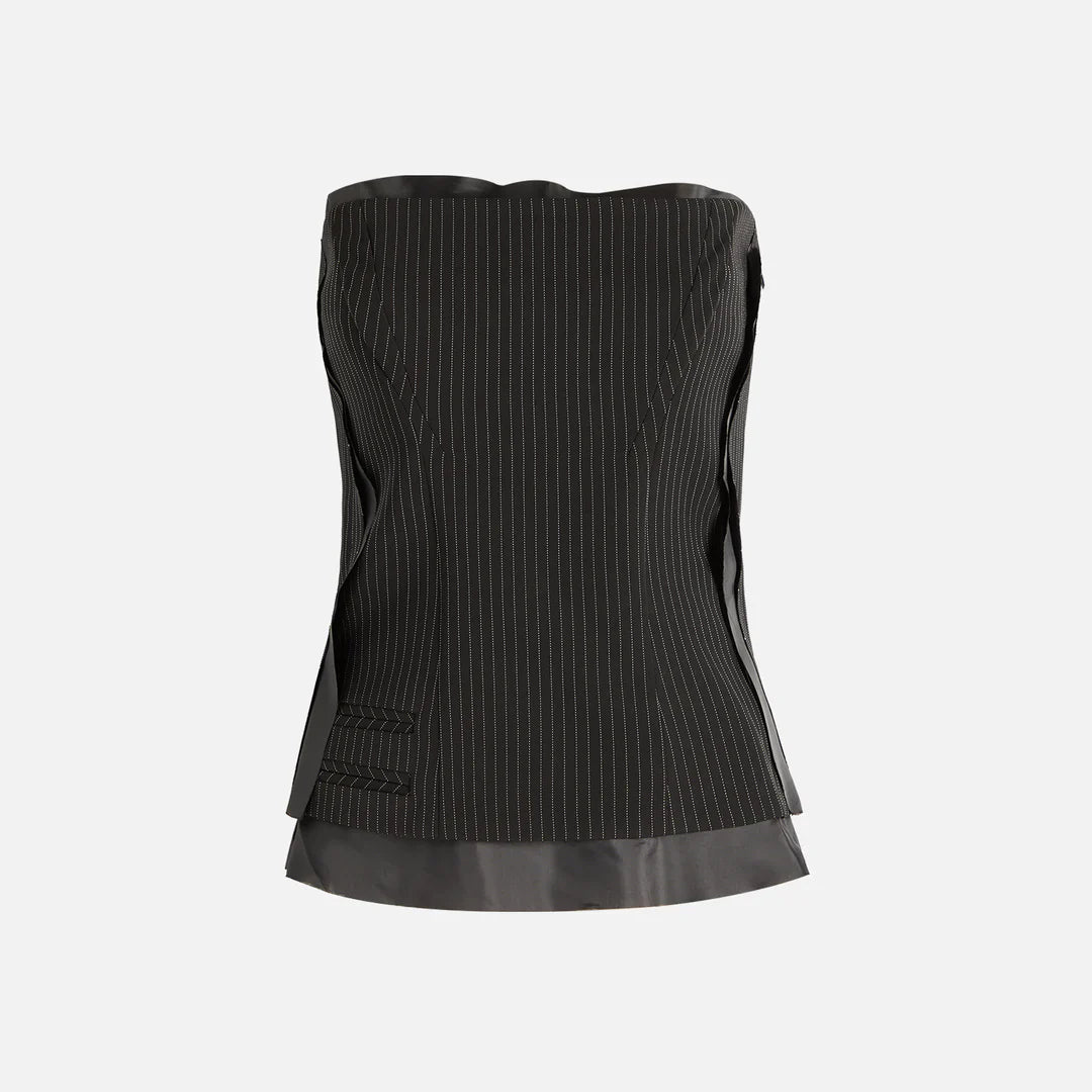 BLACK PINSTRIPE SUIT CORSAGE