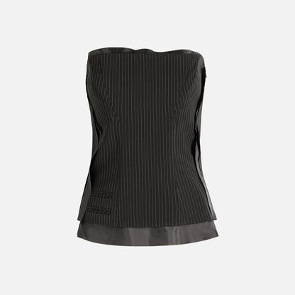 BLACK PINSTRIPE SUIT CORSAGE