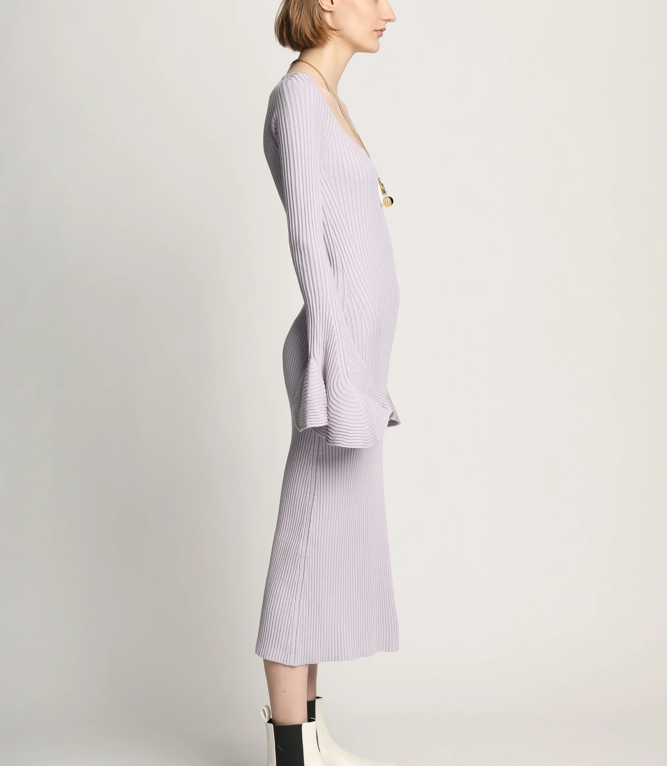 FLUTED RIB KNIT DRESS - LILAC