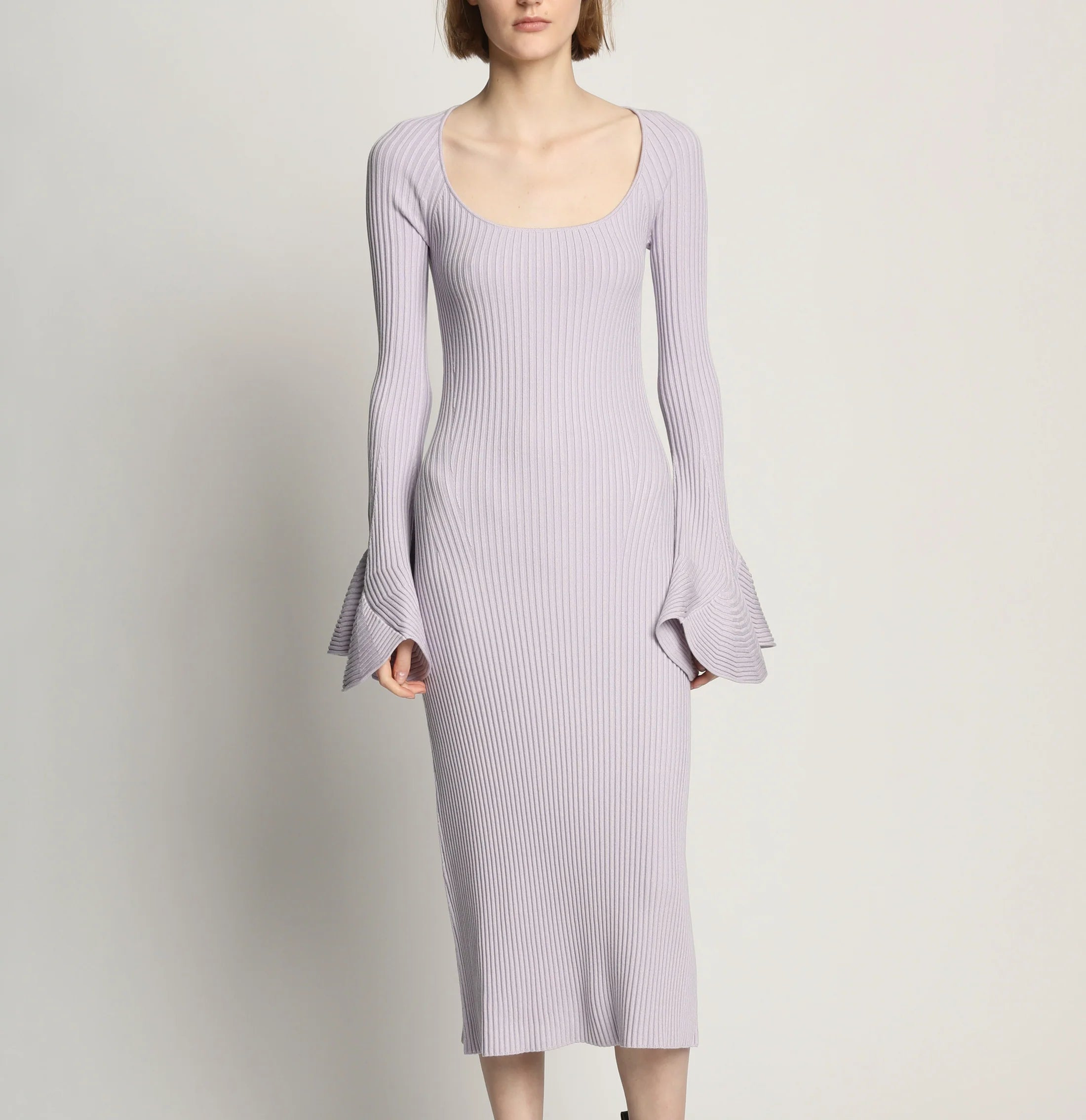 FLUTED RIB KNIT DRESS - LILAC