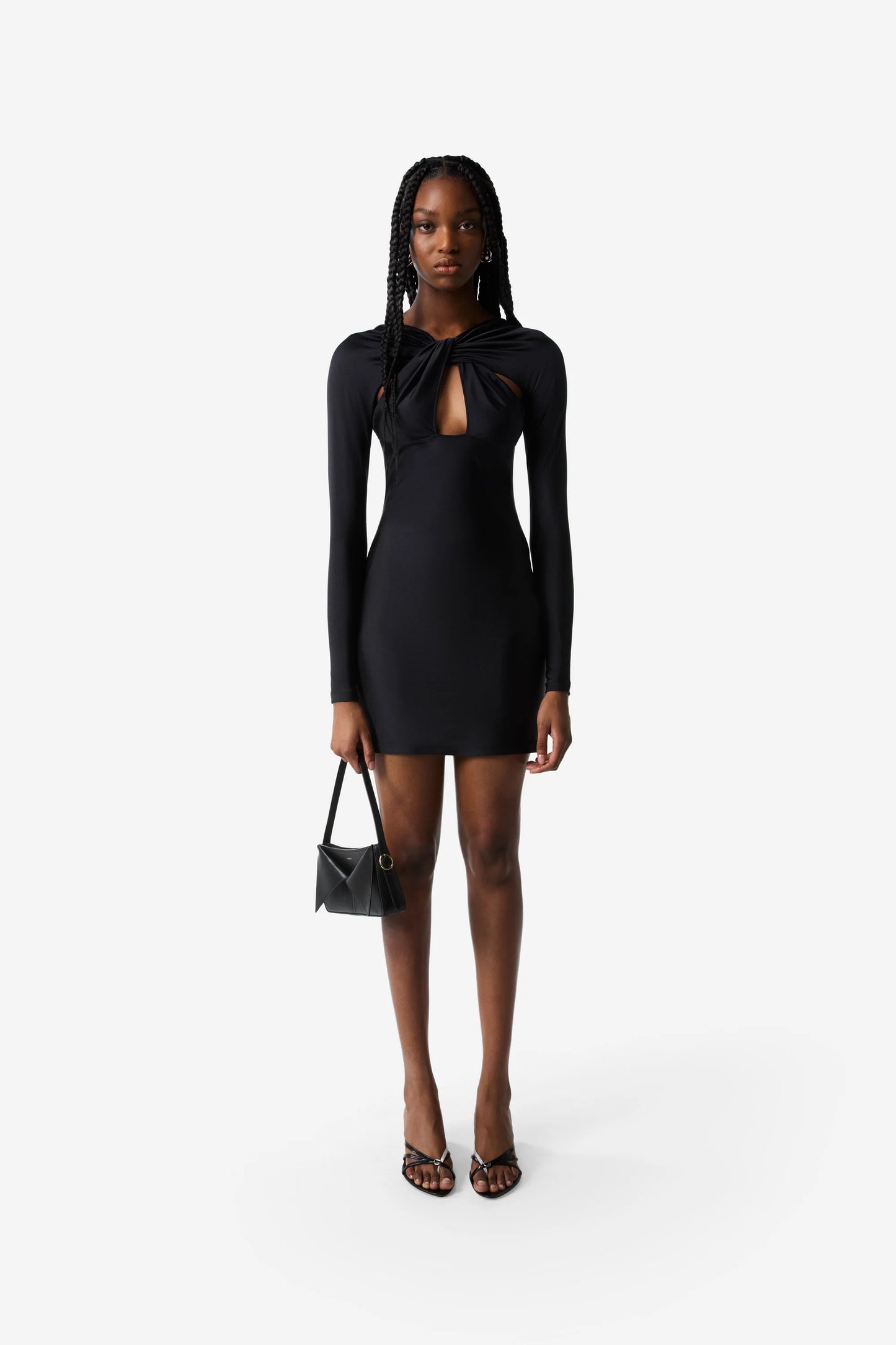 TWISTED CUT-OUT JERSEY DRESS WITH LONG SLEEVES