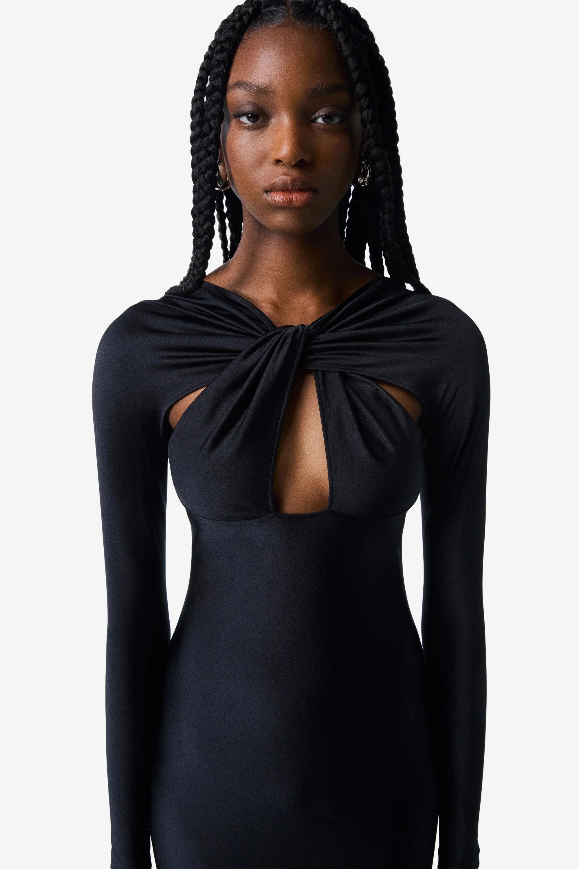 Twisted Cut-Out Jersey Dress Long Sleeves