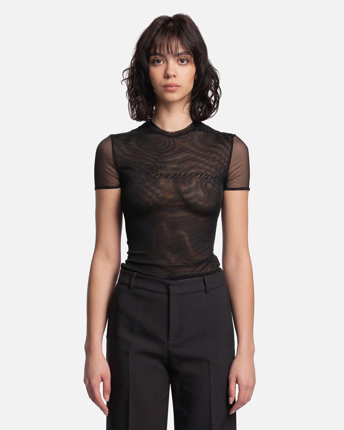 TULLE T-SHIRT WITH RHINESTONE LOGO
