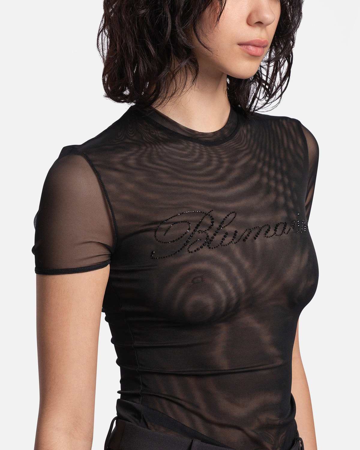 TULLE T-SHIRT WITH RHINESTONE LOGO