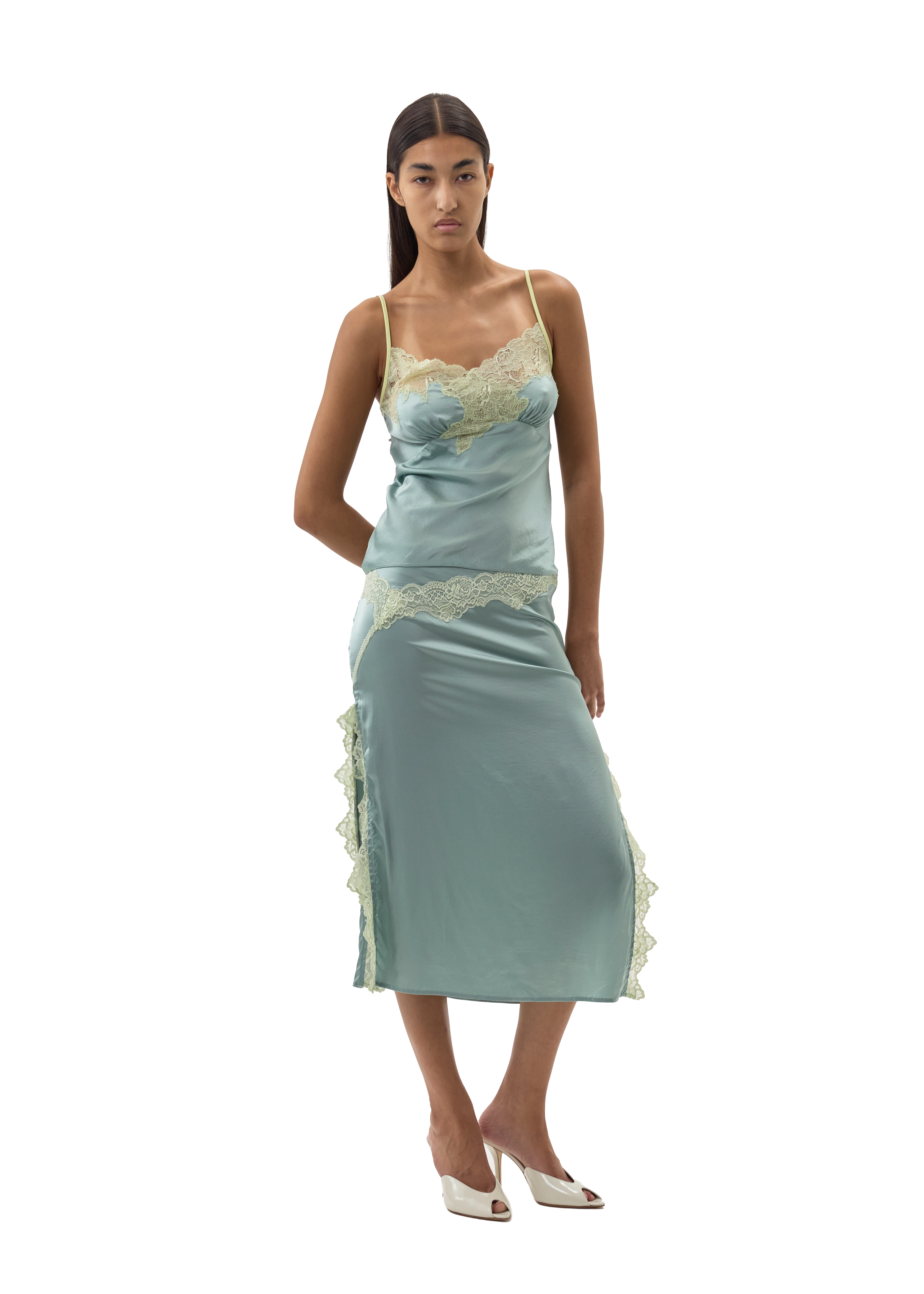 ATTITUDE MIDI SKIRT - ANTIQUE BLUE/PISTACHIO