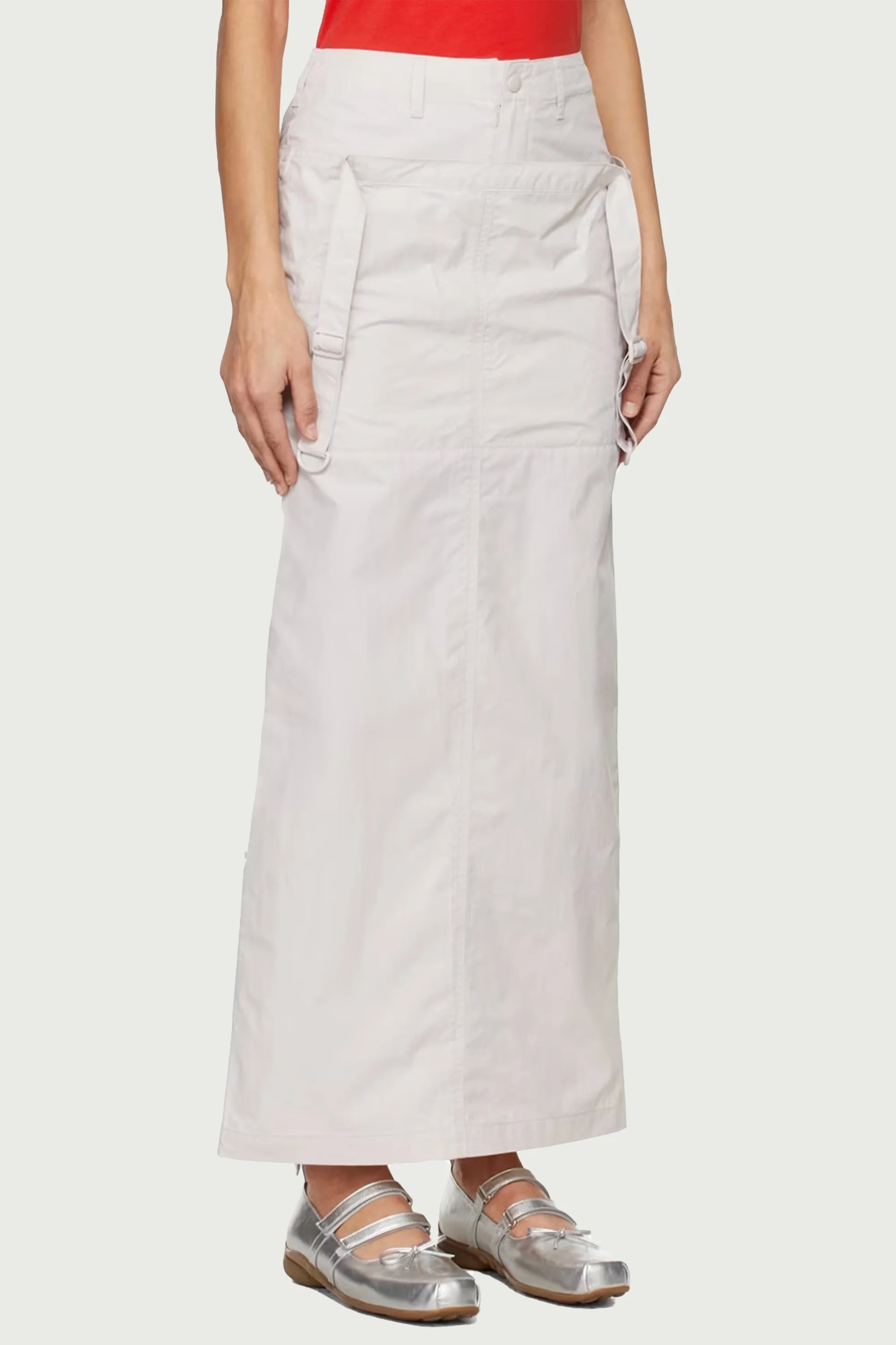 STRAP-LAYERED MAXI SKIRT GRAY