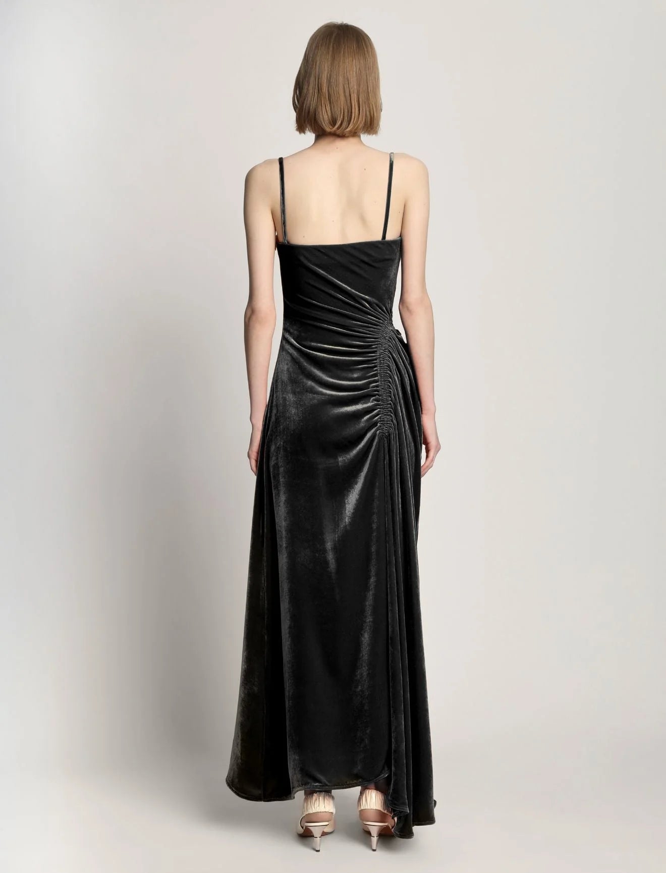 SILK VISCOSE VELVET GATHERED DRESS