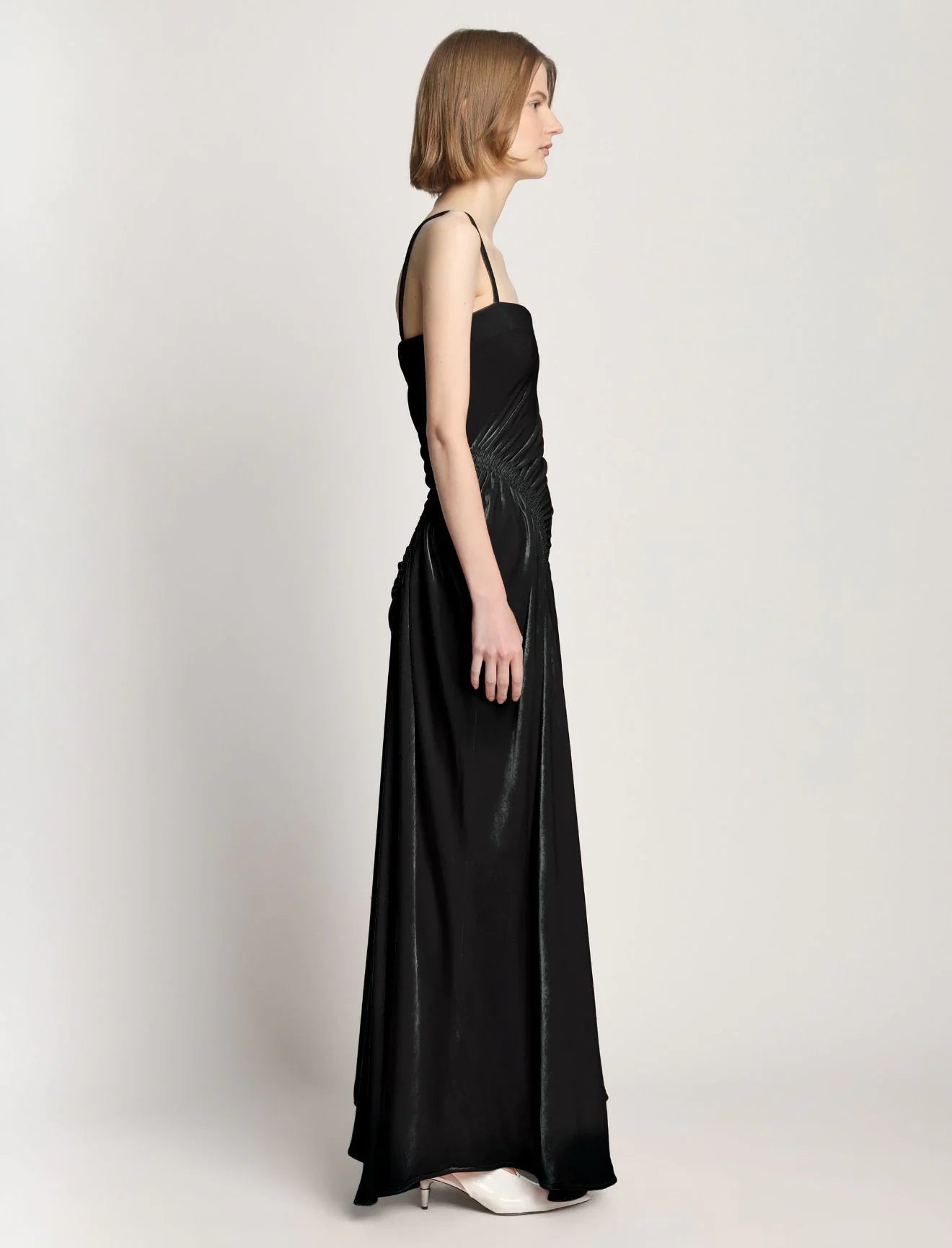 SILK VISCOSE VELVET GATHERED DRESS